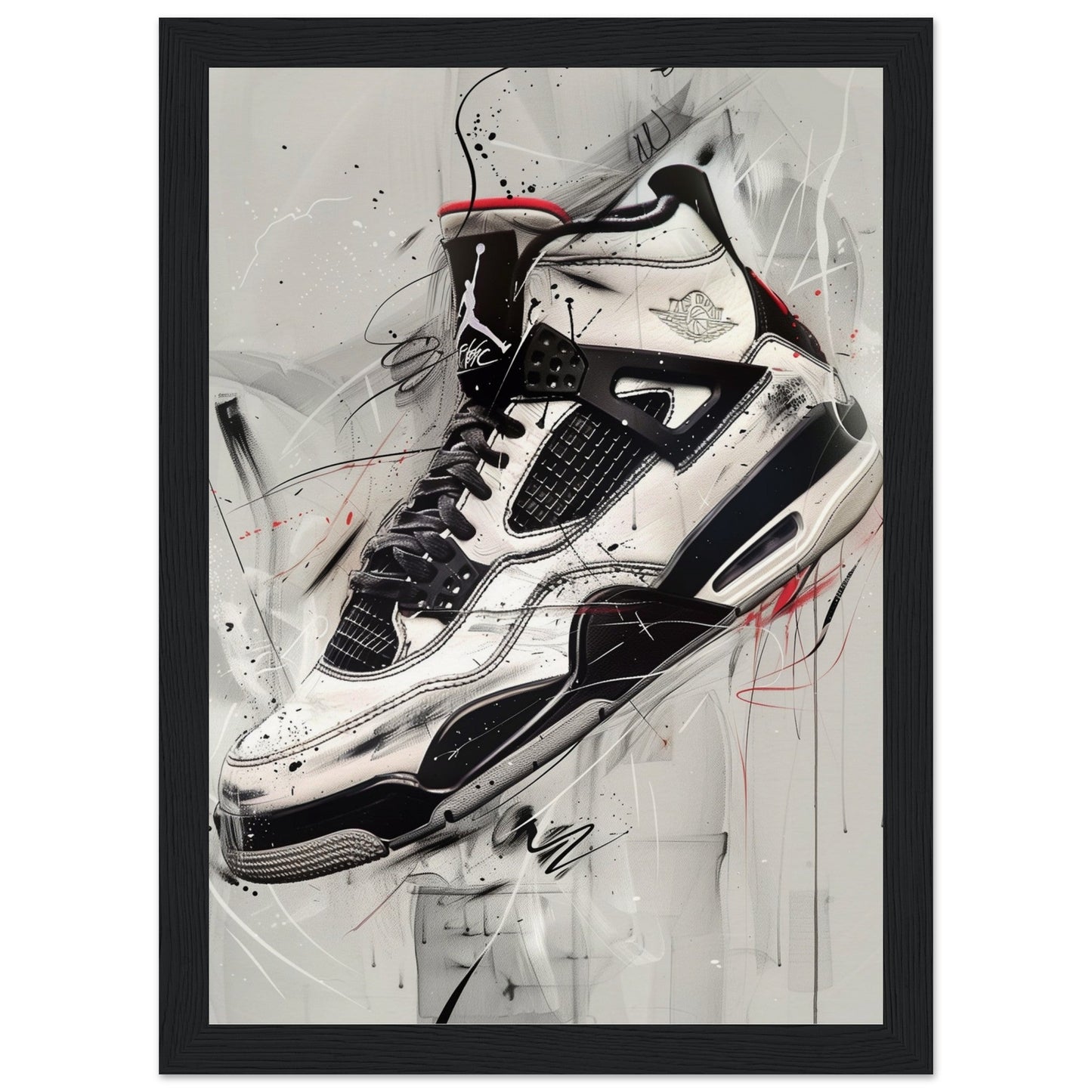 Poster Sneakers Noir et Blanc ( 21x29.7-cm-Bois-noir)