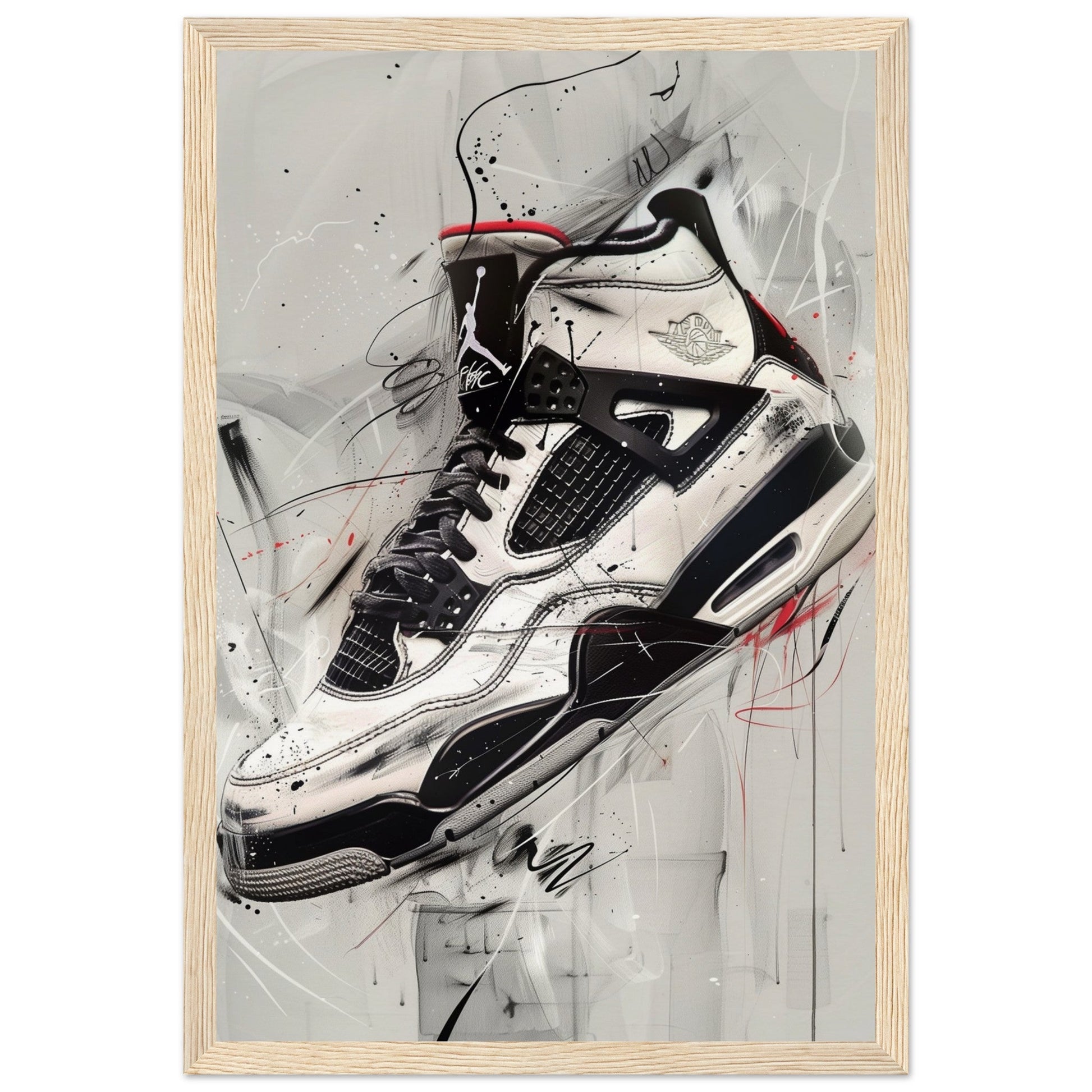 Poster Sneakers Noir et Blanc ( 30x45-cm-Bois-clair)