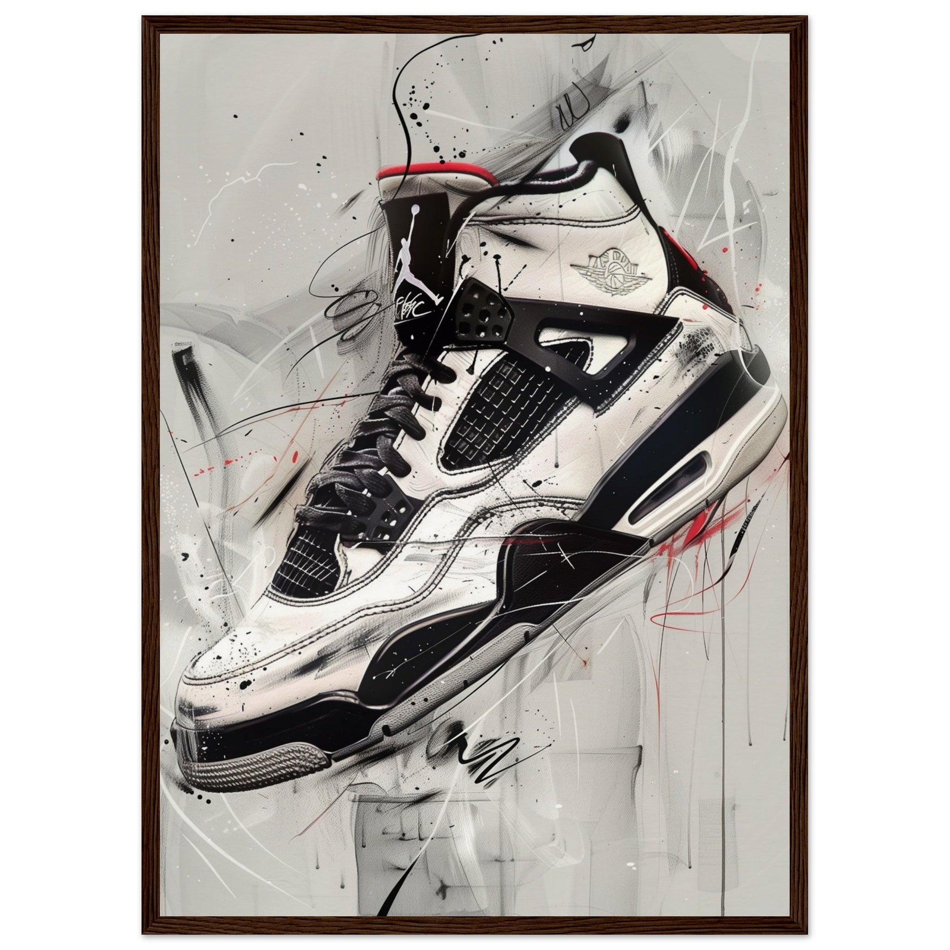 Poster Sneakers Noir et Blanc ( 50x70-cm-Bois-foncé)