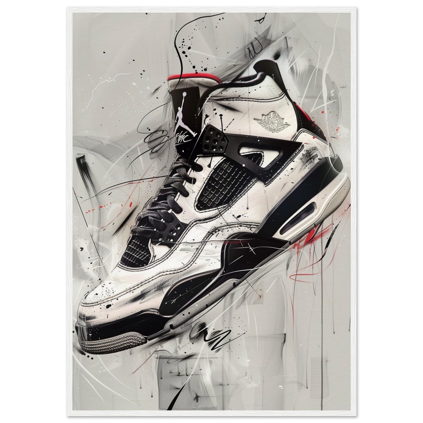 Poster Sneakers Noir et Blanc ( 70x100-cm-Bois-blanc)