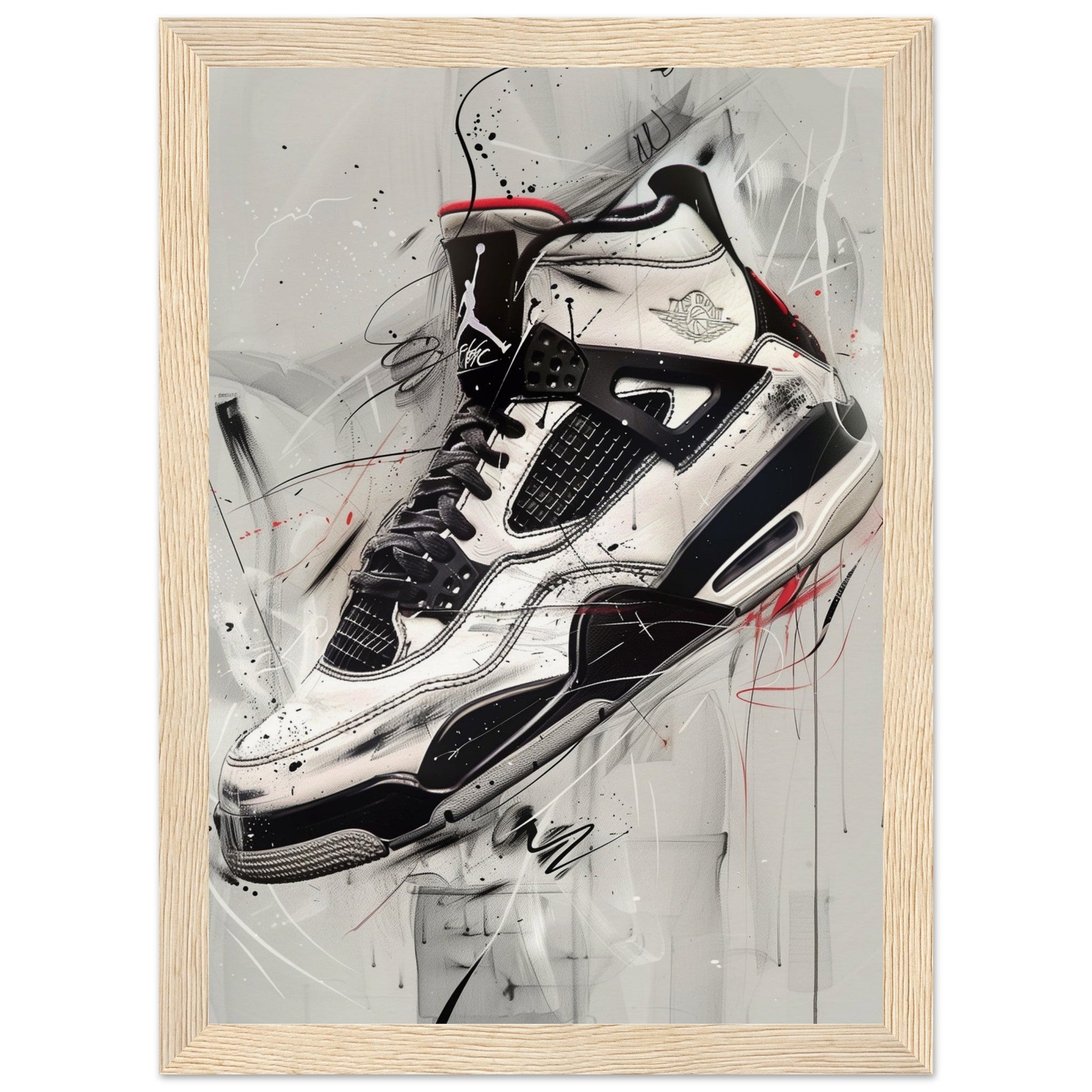 Poster Sneakers Noir et Blanc ( 21x29.7-cm-Bois-clair)