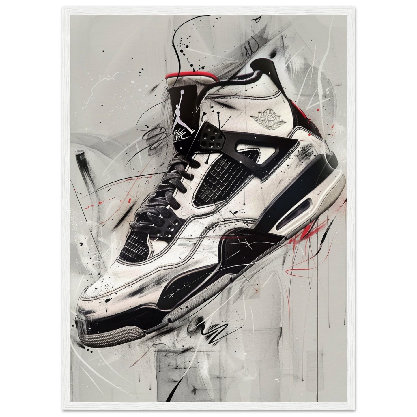 Poster Sneakers Noir et Blanc ( 50x70-cm-Bois-blanc)