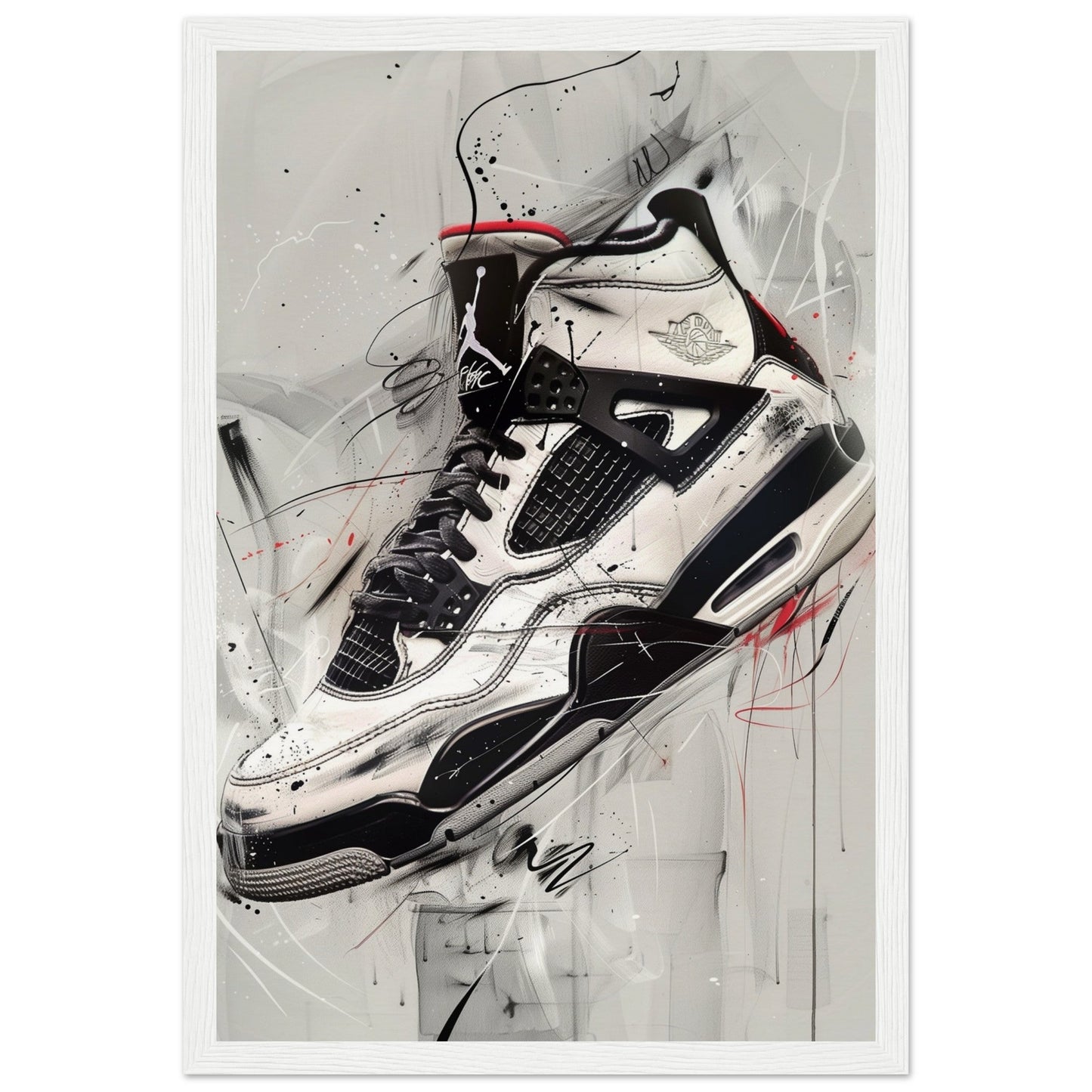 Poster Sneakers Noir et Blanc ( 30x45-cm-Bois-blanc)