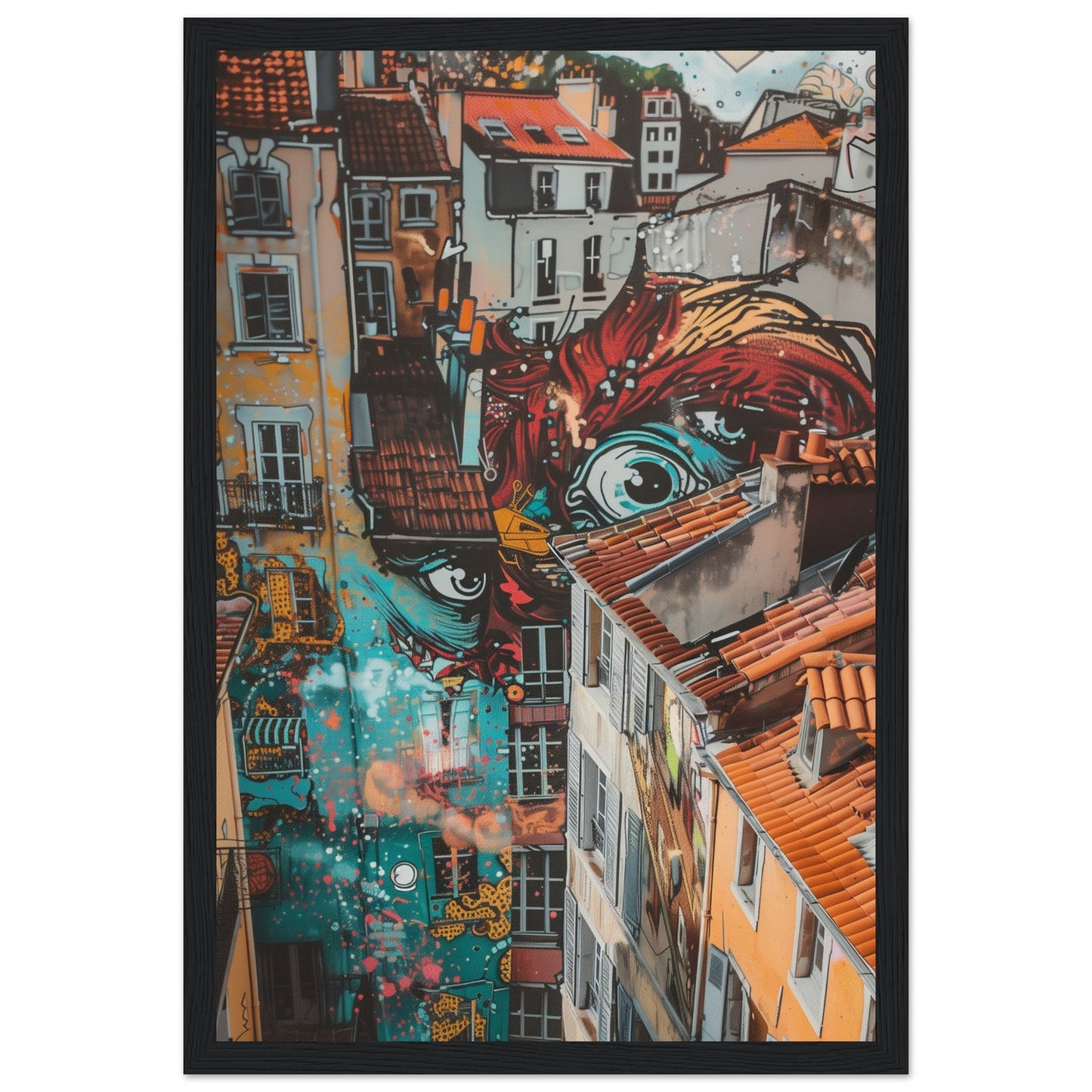 Poster Street Art Lyon ( 30x45-cm-Bois-noir)