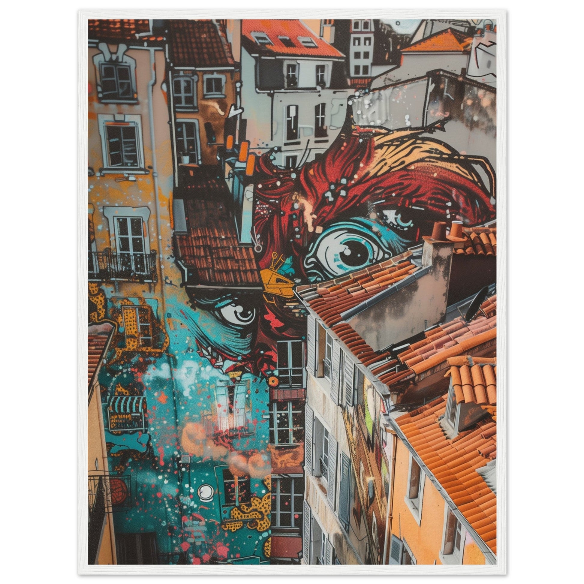 Poster Street Art Lyon ( 60x80-cm-Bois-blanc)