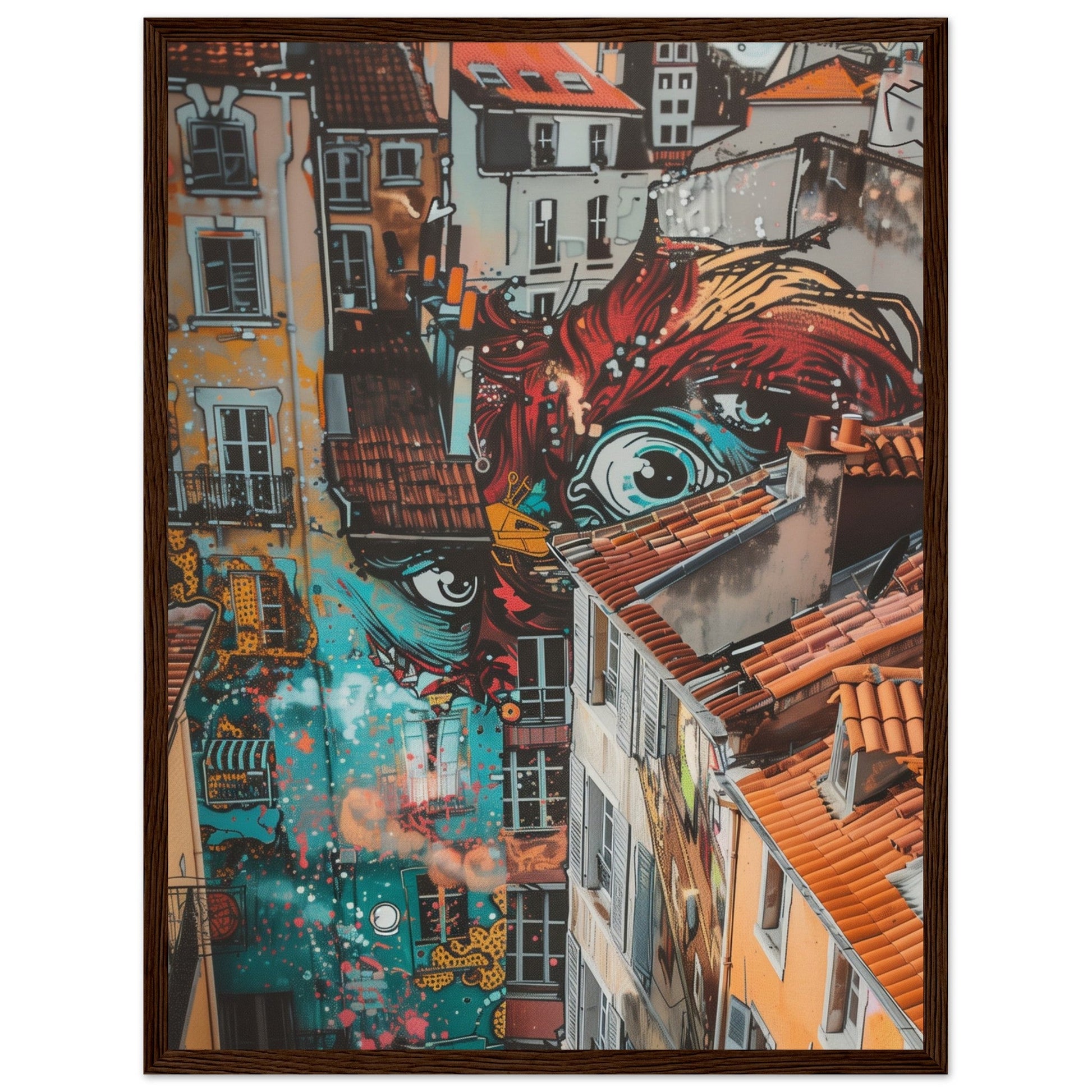 Poster Street Art Lyon ( 45x60-cm-Bois-foncé)