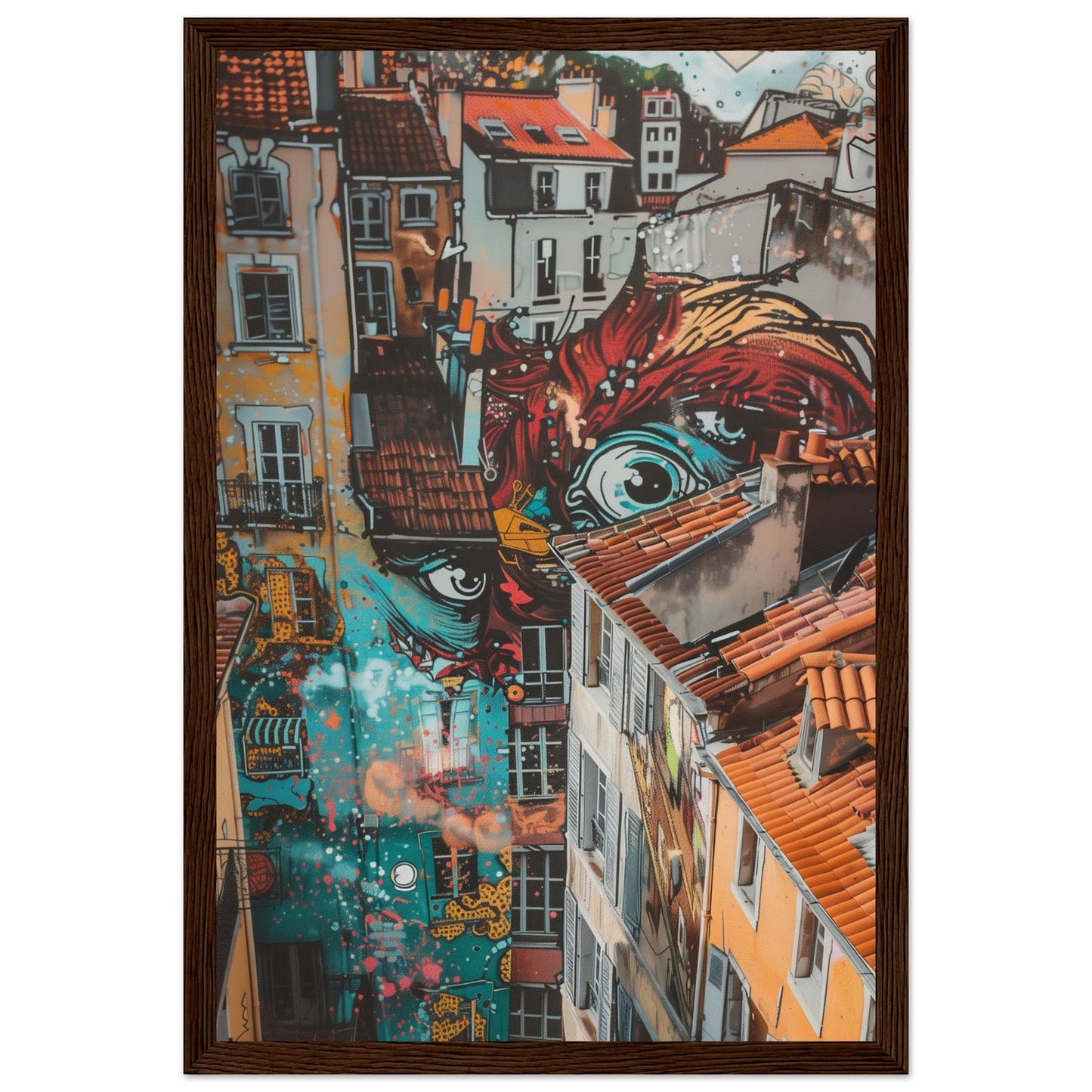 Poster Street Art Lyon ( 30x45-cm-Bois-foncé)