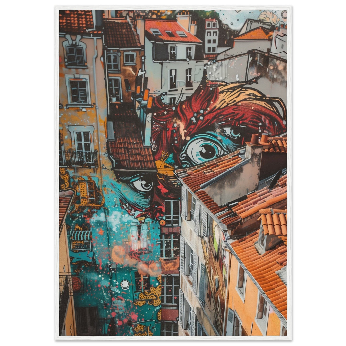 Poster Street Art Lyon ( 70x100-cm-Bois-blanc)