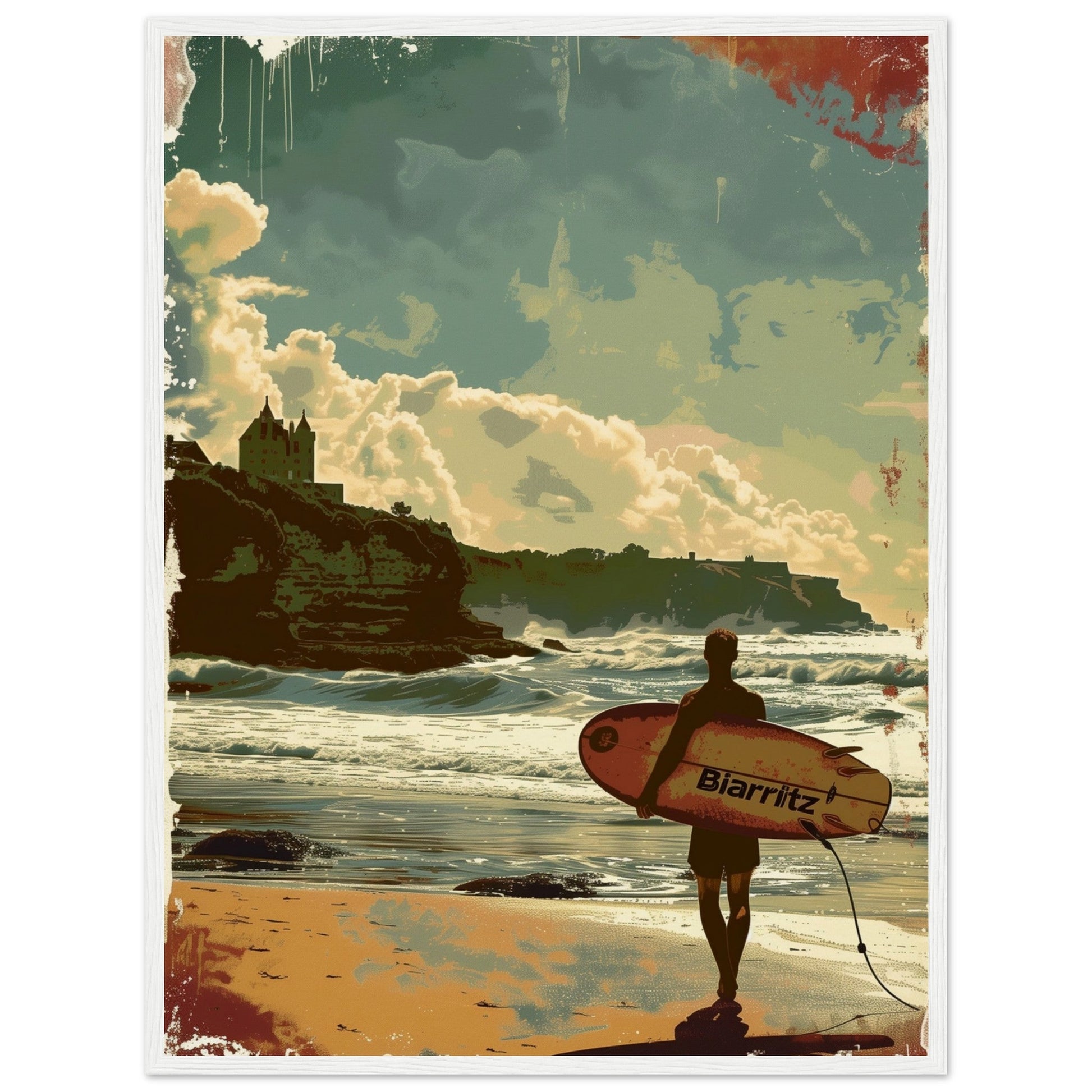 Poster Surf Biarritz ( 60x80-cm-Bois-blanc)