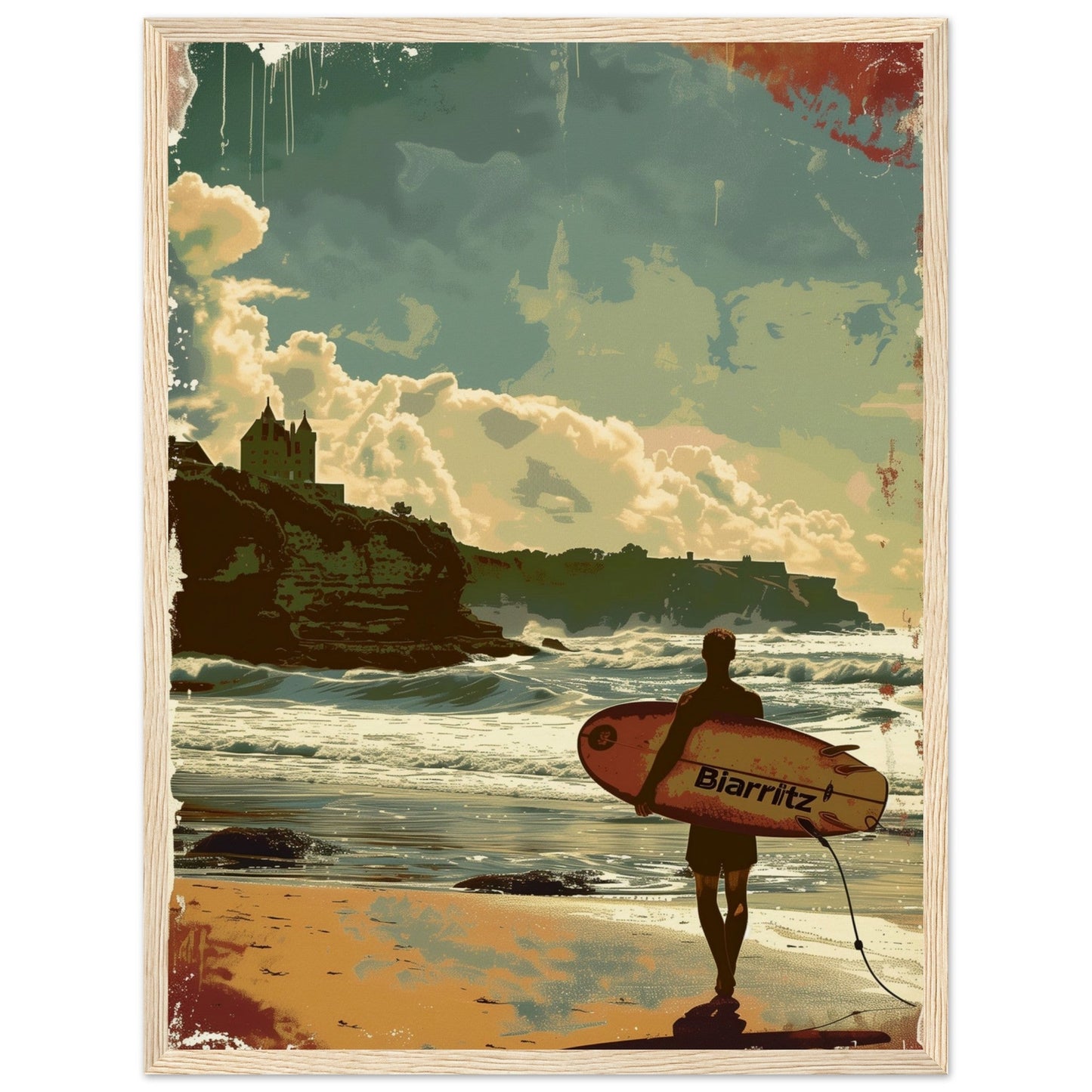 Poster Surf Biarritz ( 45x60-cm-Bois-clair)