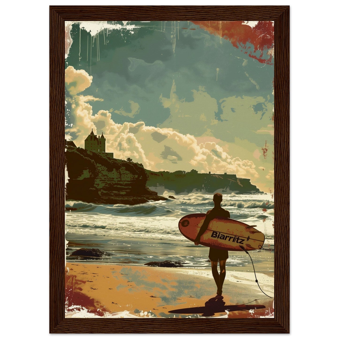 Poster Surf Biarritz ( 21x29.7-cm-Bois-foncé)