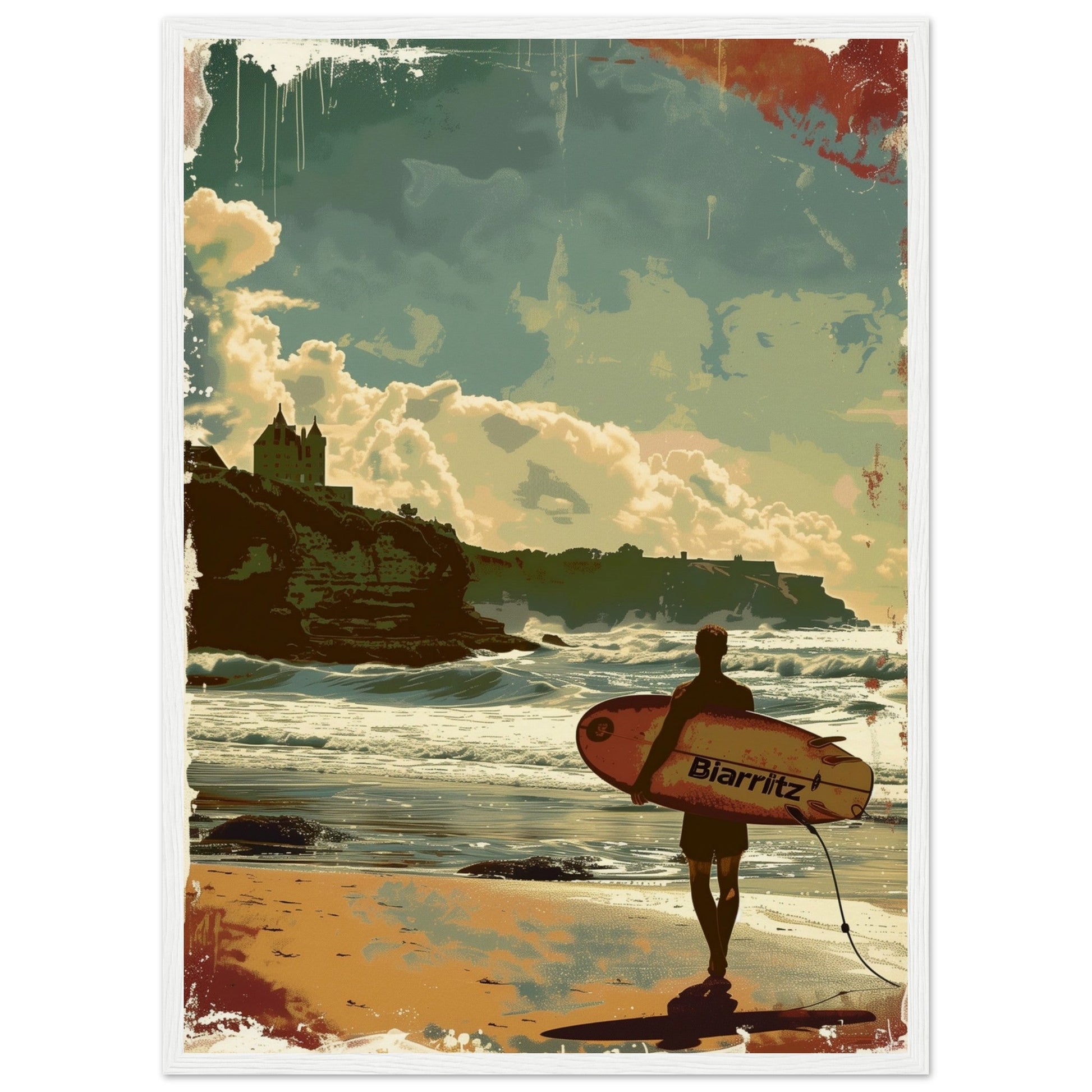 Poster Surf Biarritz ( 50x70-cm-Bois-blanc)