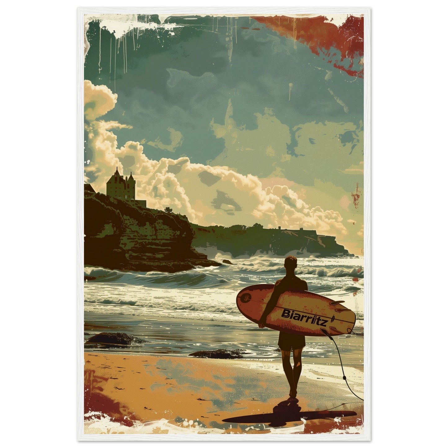 Poster Surf Biarritz ( 60x90-cm-Bois-blanc)