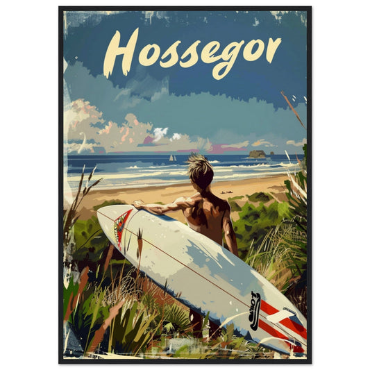 Poster Surf Hossegor ( 70x100-cm-Bois-noir)