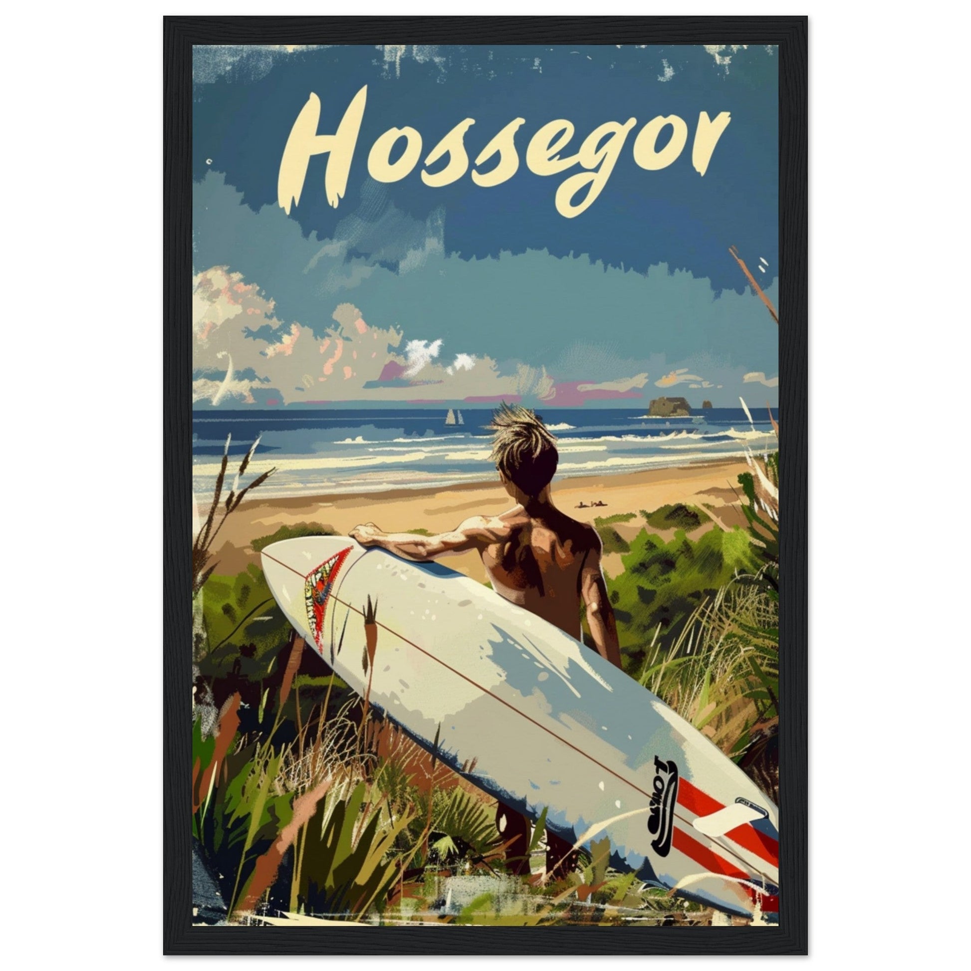 Poster Surf Hossegor ( 30x45-cm-Bois-noir)