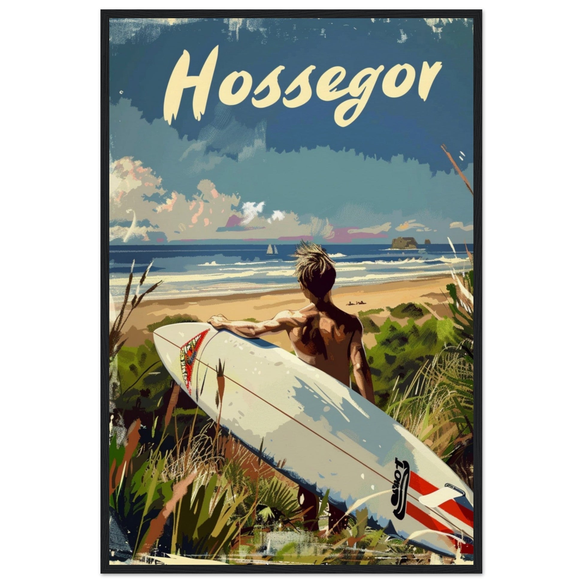 Poster Surf Hossegor ( 60x90-cm-Bois-noir)