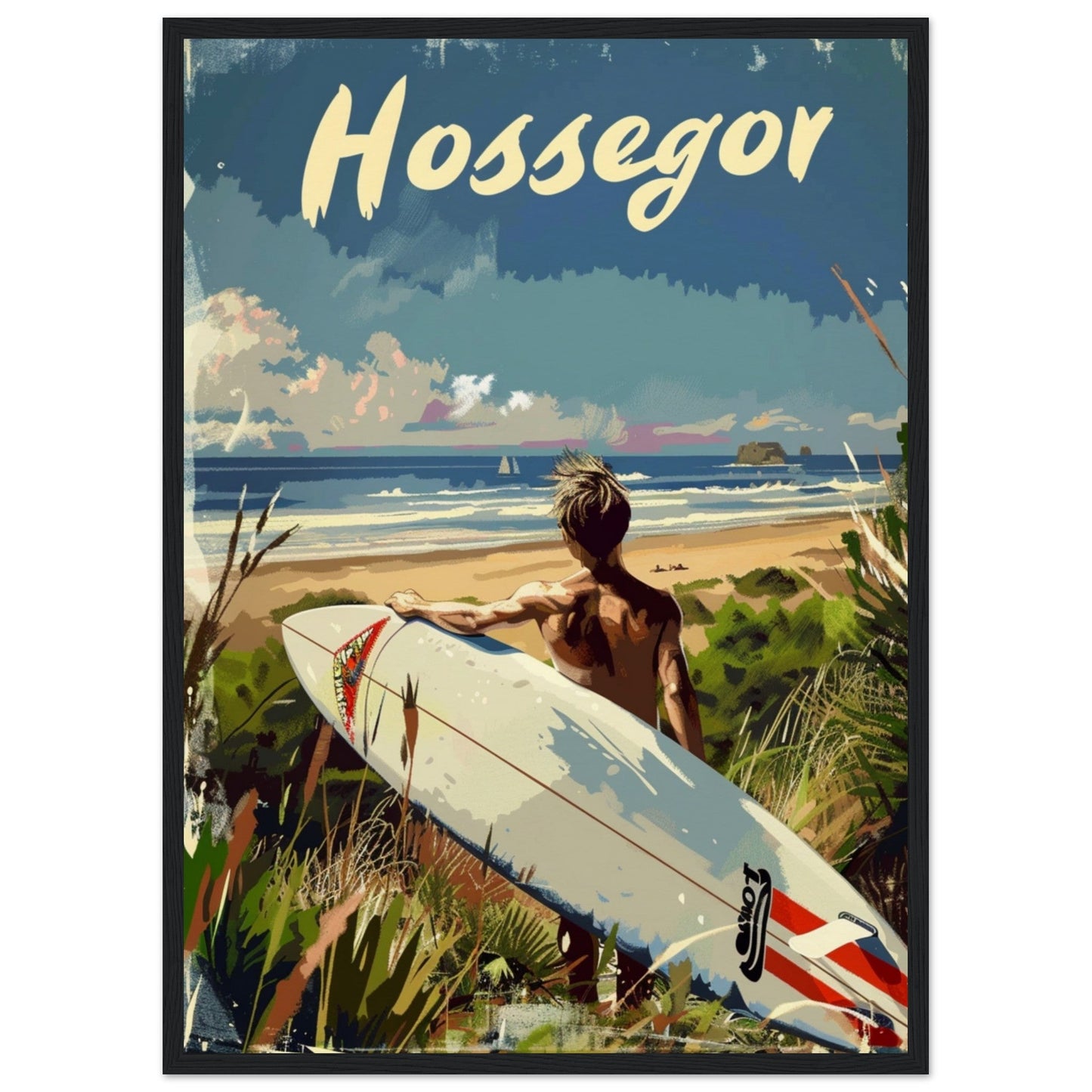 Poster Surf Hossegor ( 50x70-cm-Bois-noir)