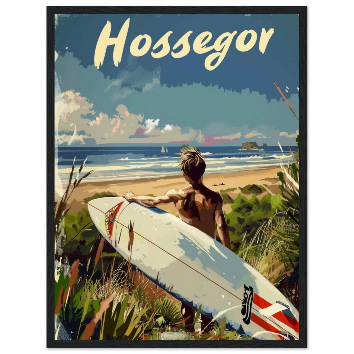 Poster Surf Hossegor ( 45x60-cm-Bois-noir)