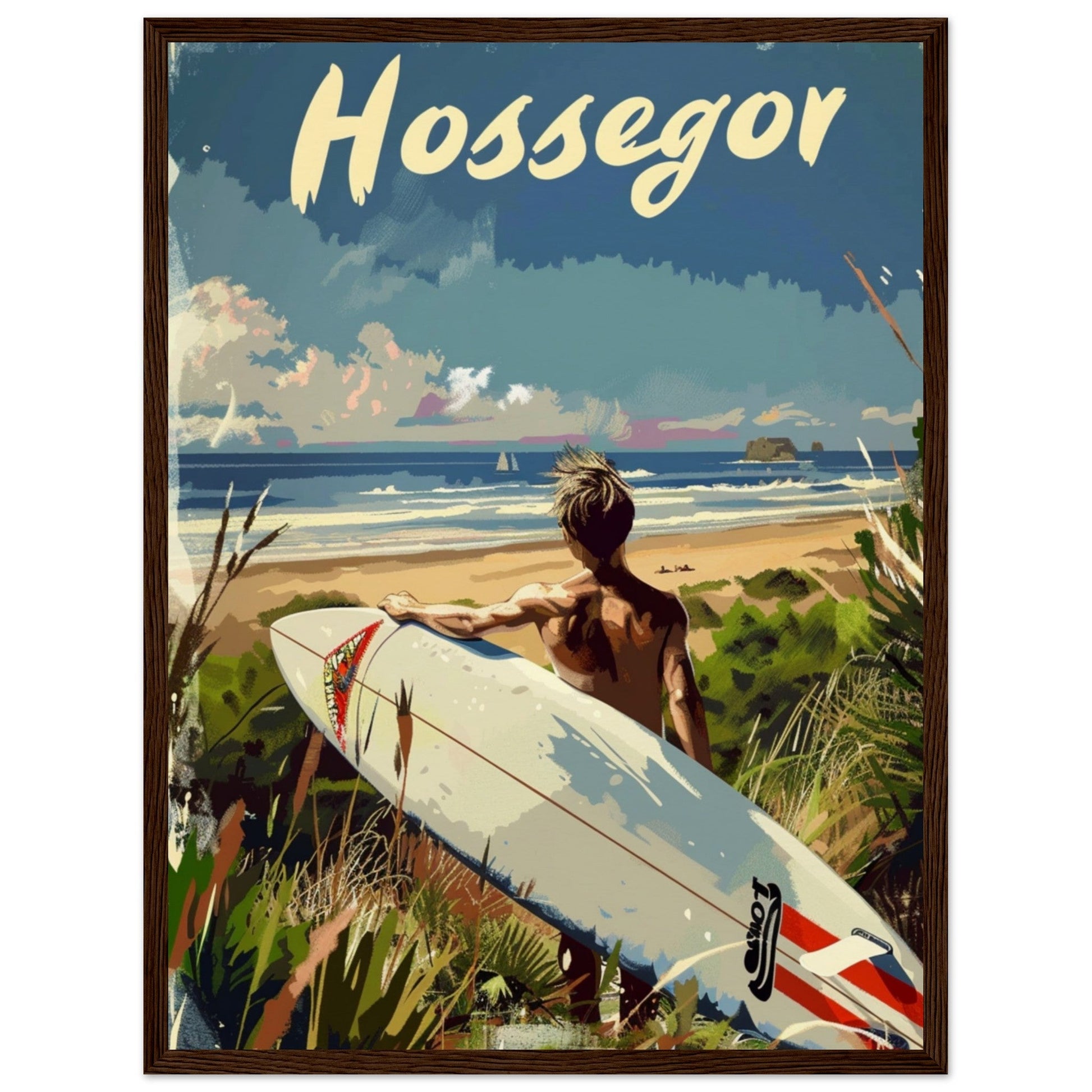 Poster Surf Hossegor ( 45x60-cm-Bois-foncé)