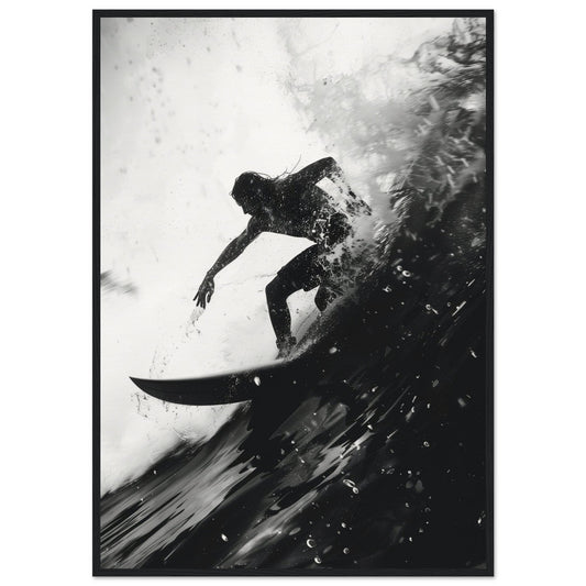 Poster Surf Noir et Blanc ( 70x100-cm-Bois-noir)