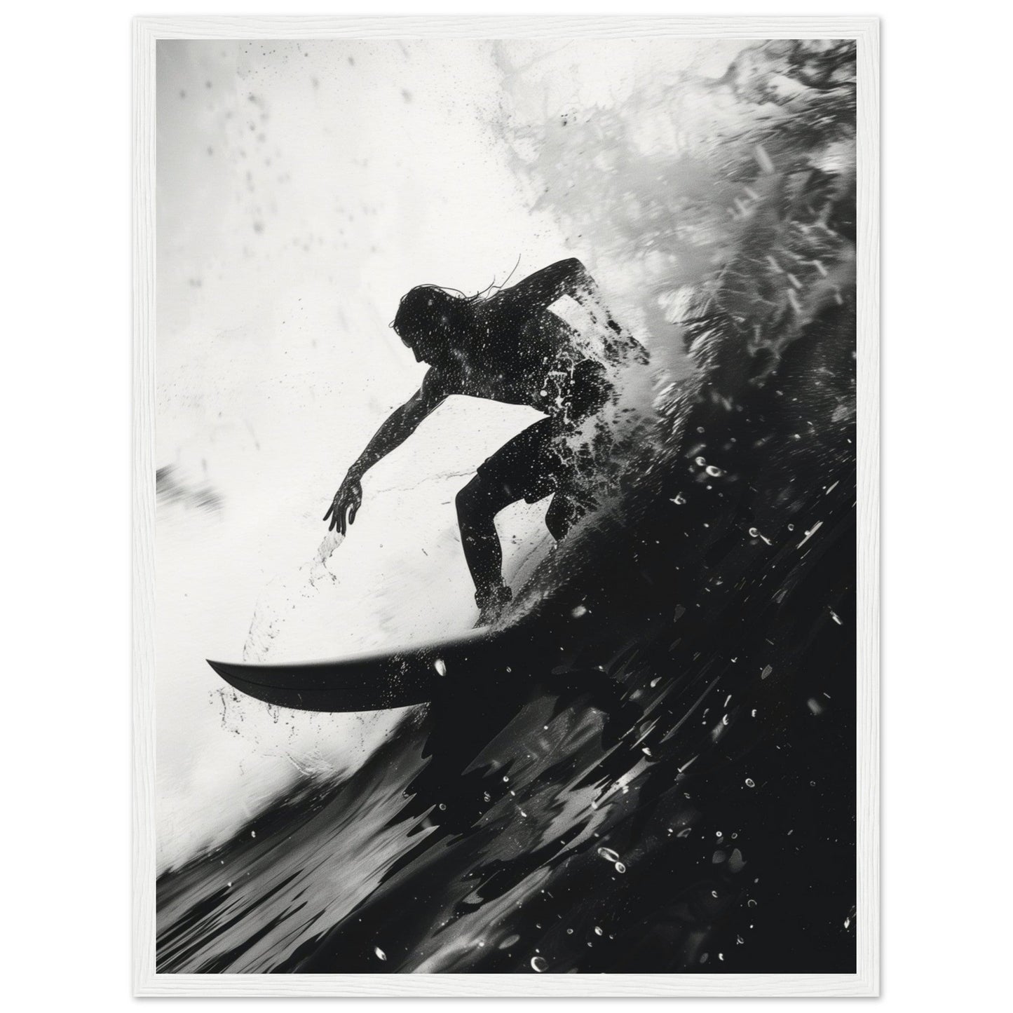 Poster Surf Noir et Blanc ( 45x60-cm-Bois-blanc)