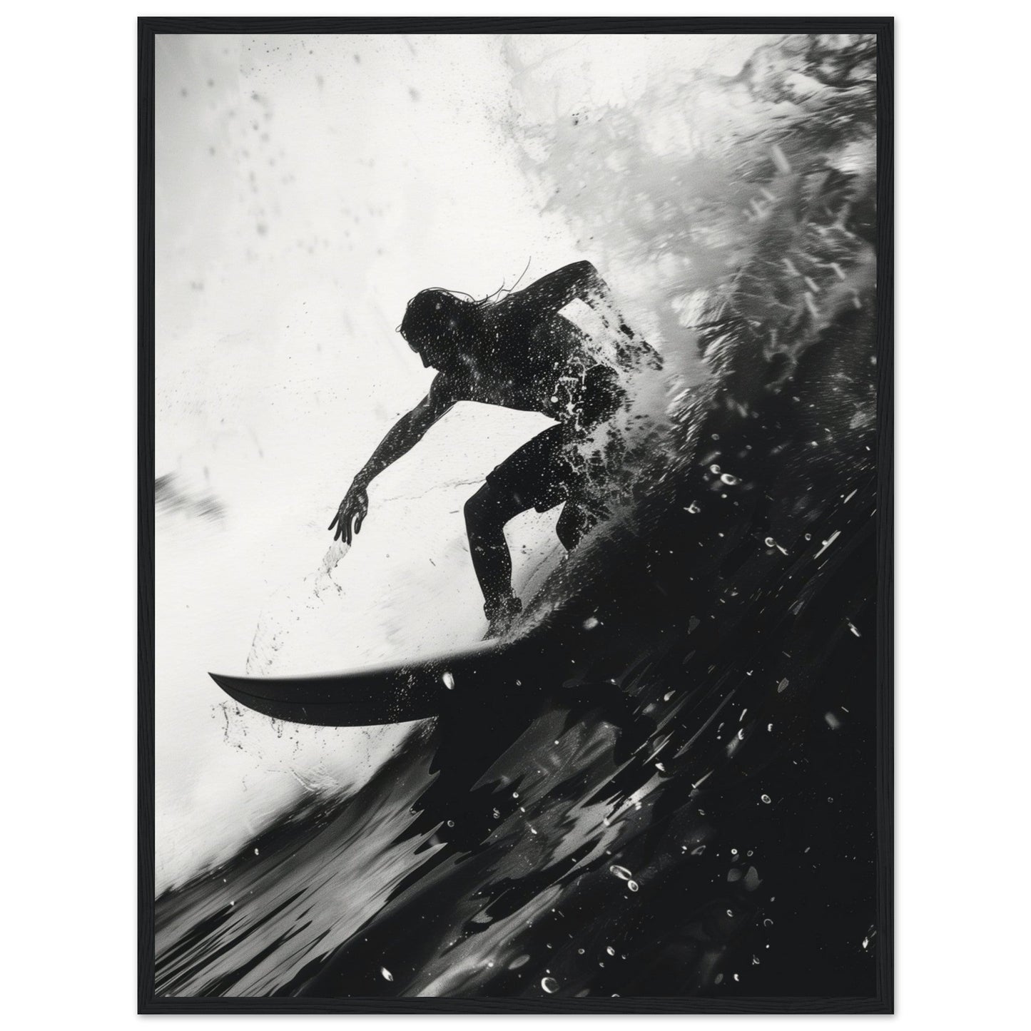 Poster Surf Noir et Blanc ( 60x80-cm-Bois-noir)