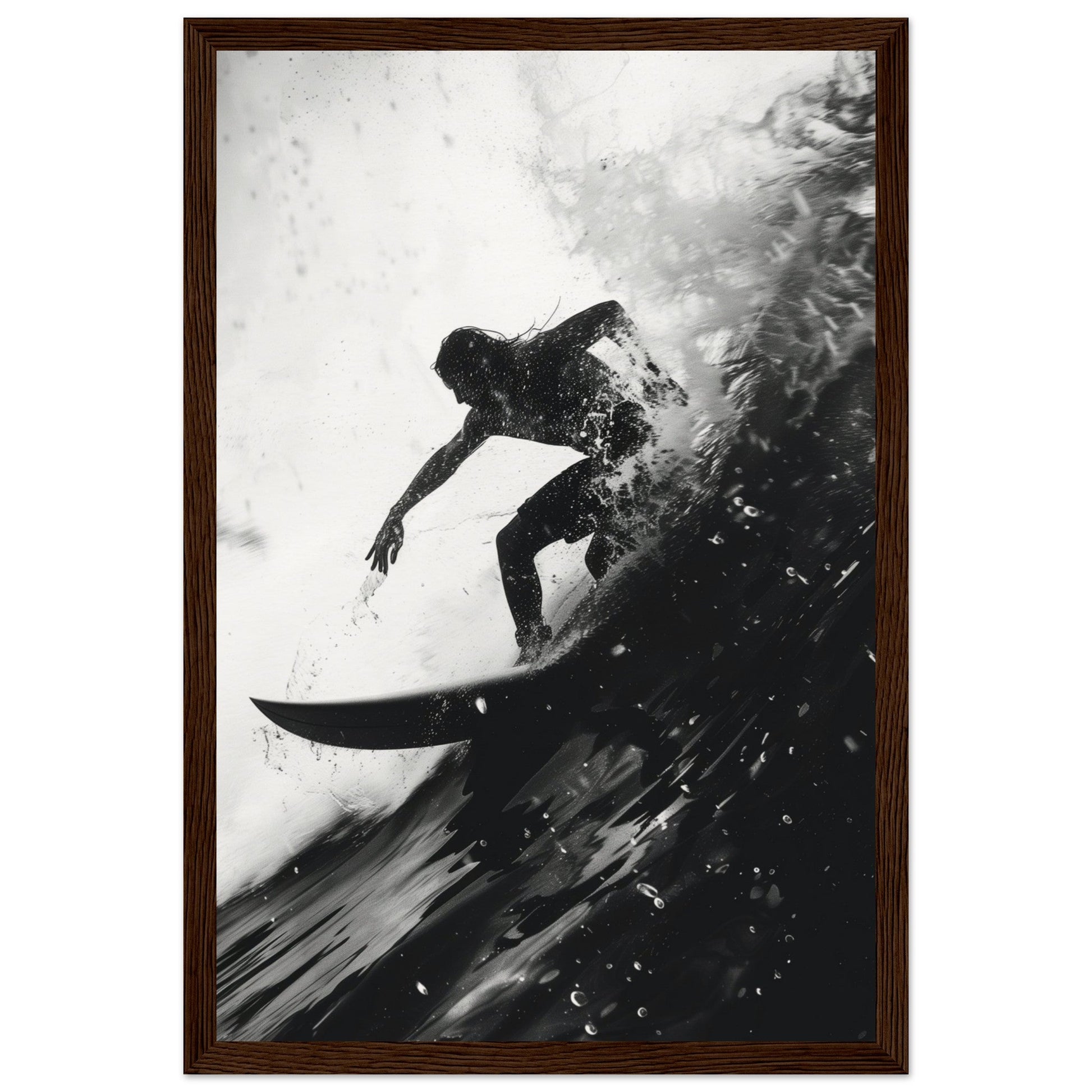 Poster Surf Noir et Blanc ( 30x45-cm-Bois-foncé)