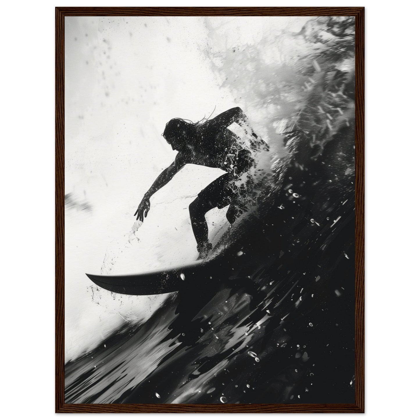 Poster Surf Noir et Blanc ( 45x60-cm-Bois-foncé)