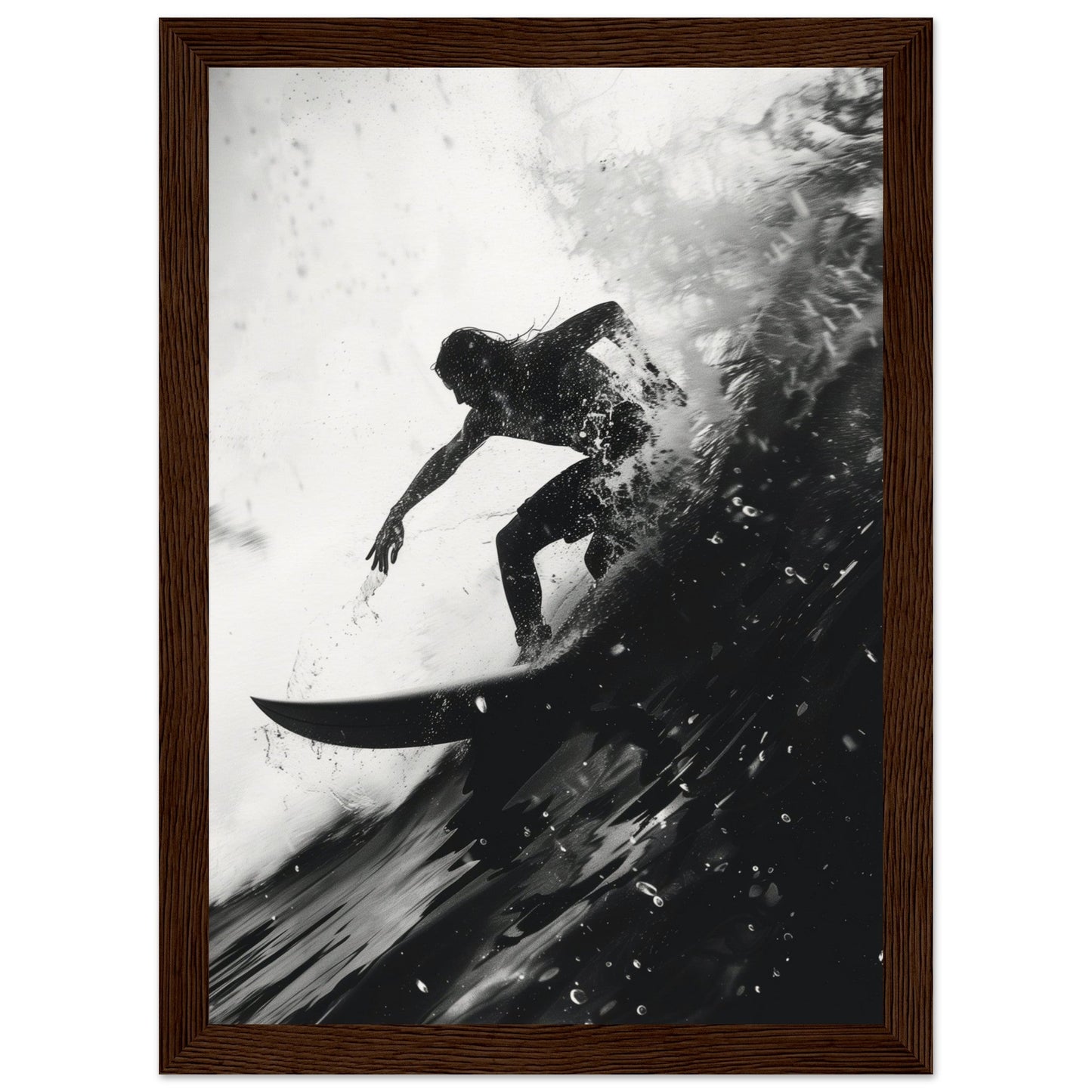 Poster Surf Noir et Blanc ( 21x29.7-cm-Bois-foncé)