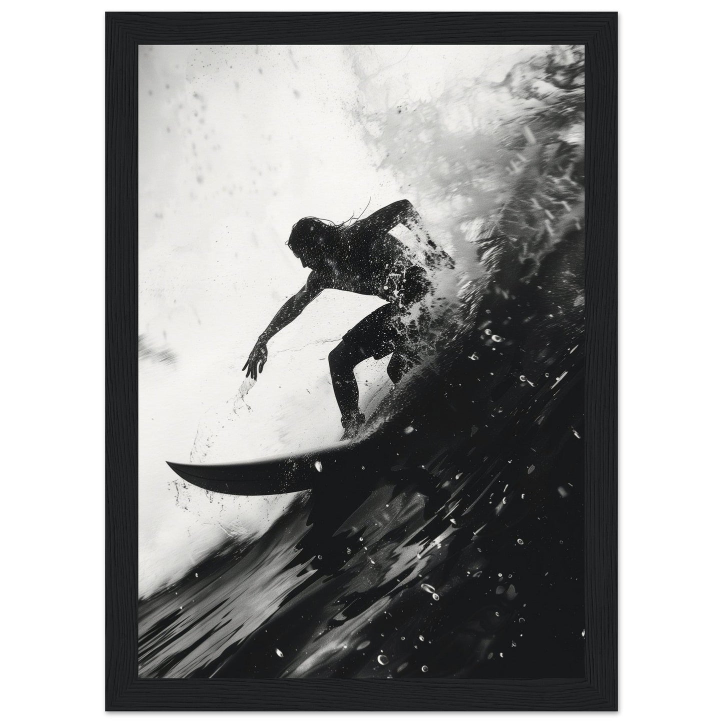 Poster Surf Noir et Blanc ( 21x29.7-cm-Bois-noir)