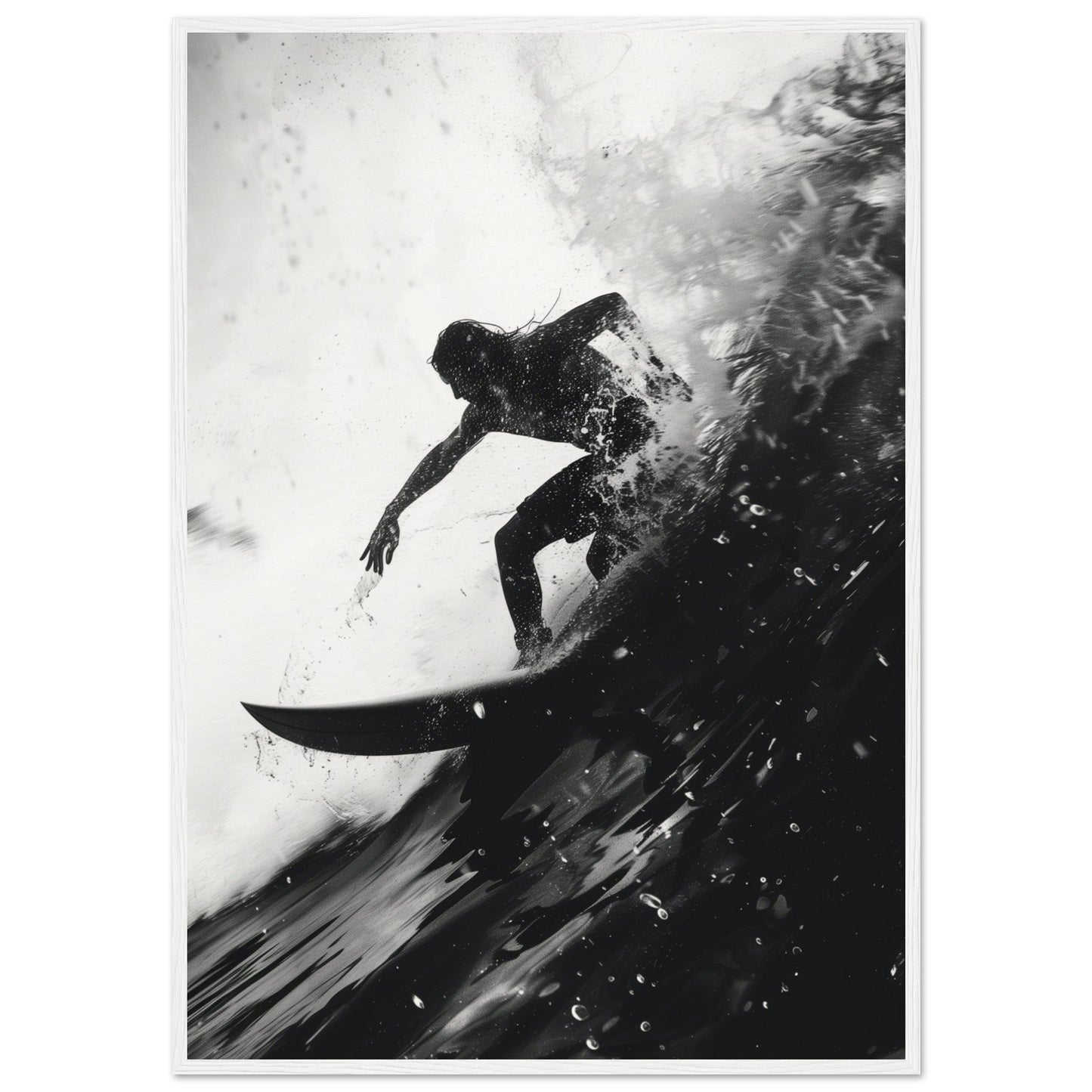 Poster Surf Noir et Blanc ( 70x100-cm-Bois-blanc)