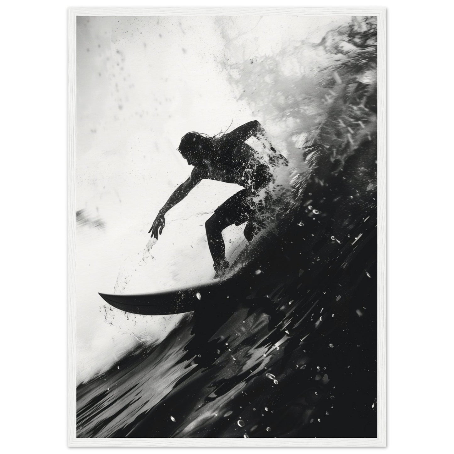 Poster Surf Noir et Blanc ( 50x70-cm-Bois-blanc)