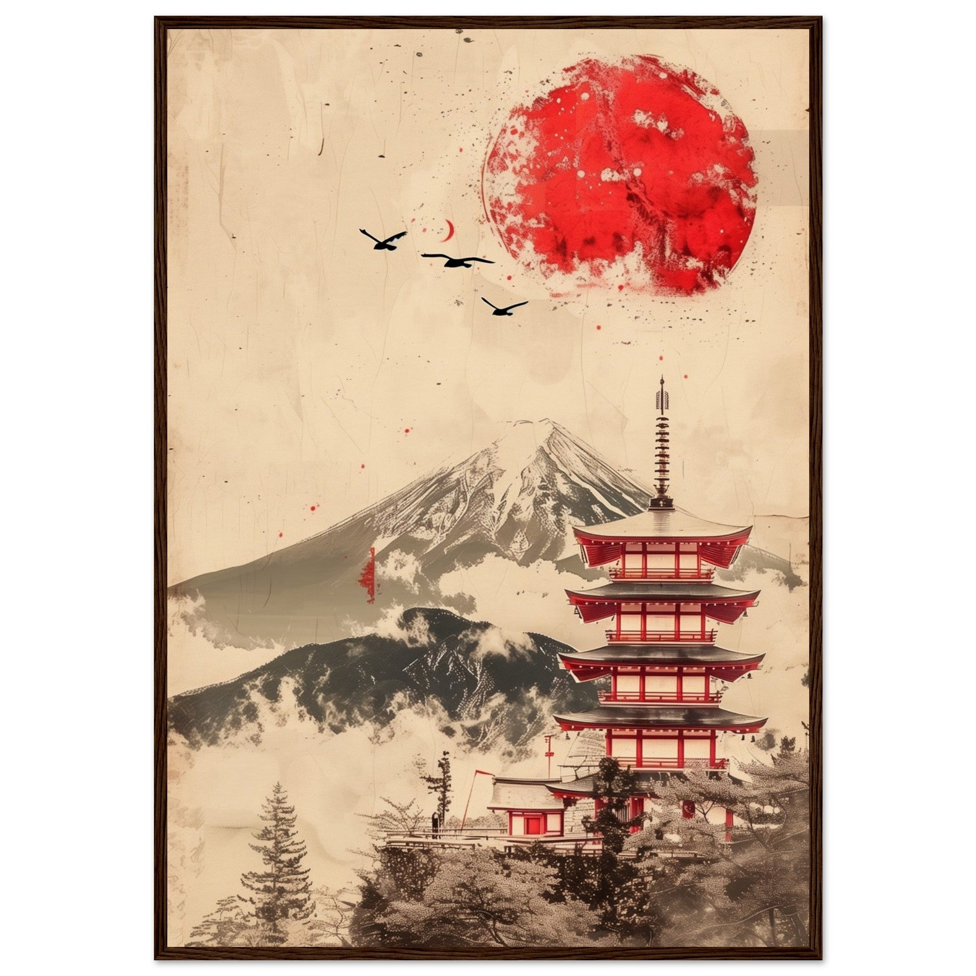 Poster Temple Japonais ( 70x100-cm-Bois-foncé)