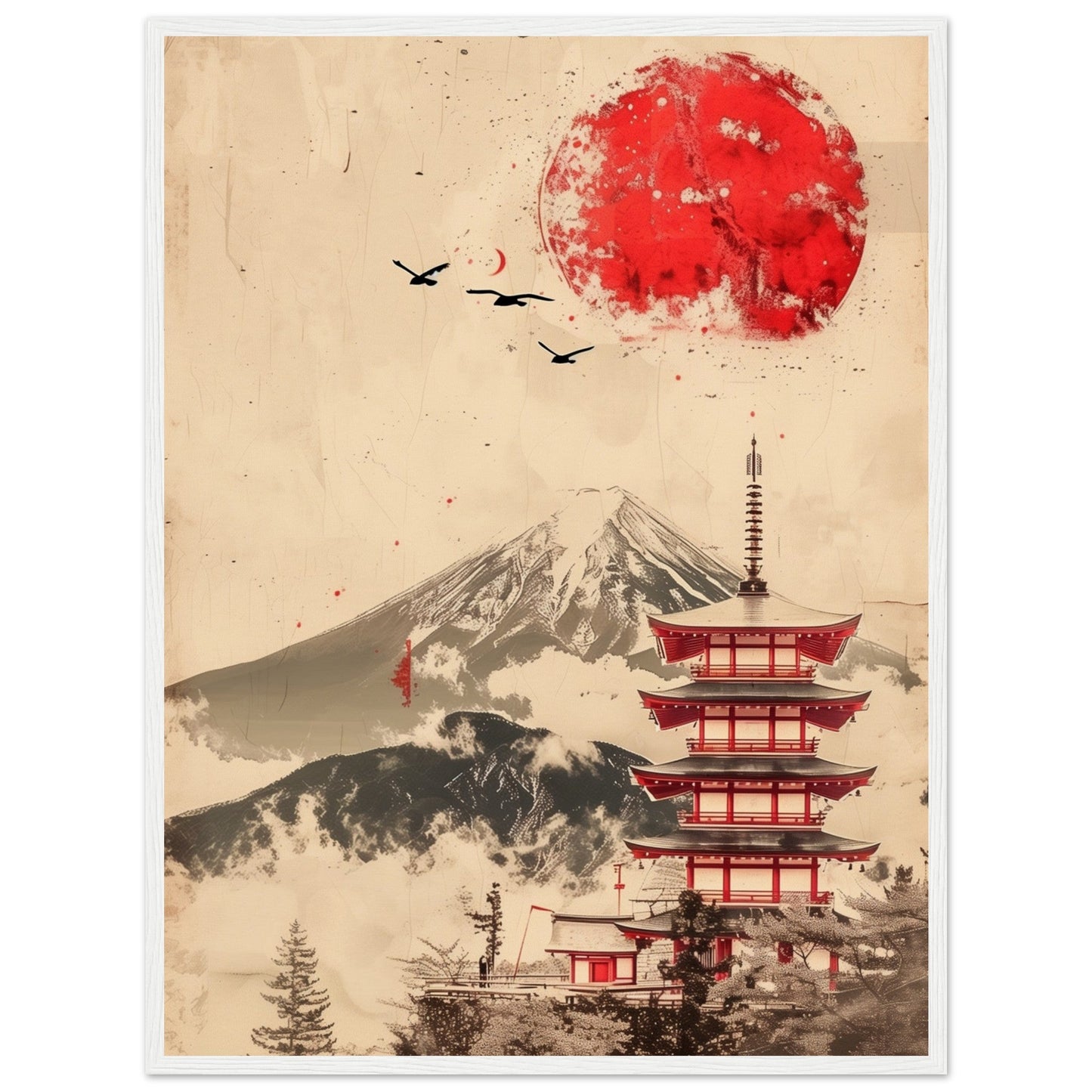 Poster Temple Japonais ( 60x80-cm-Bois-blanc)