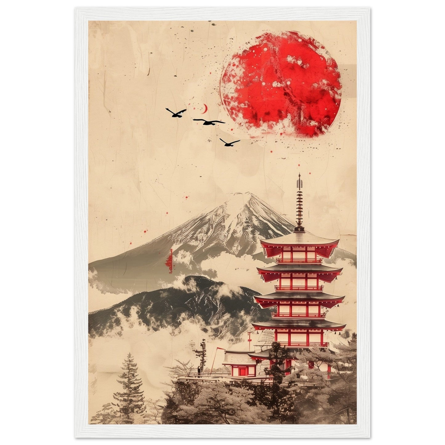 Poster Temple Japonais ( 30x45-cm-Bois-blanc)