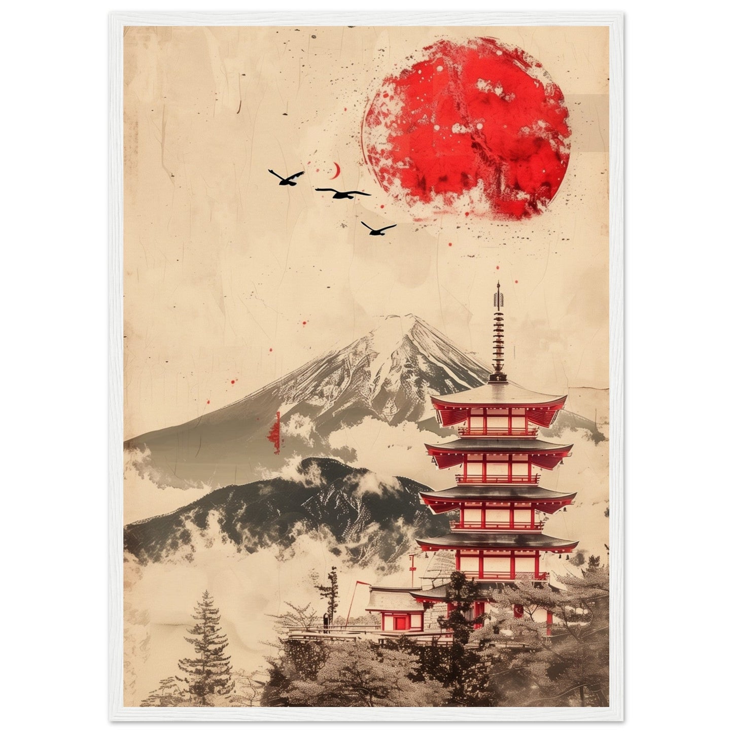 Poster Temple Japonais ( 50x70-cm-Bois-blanc)