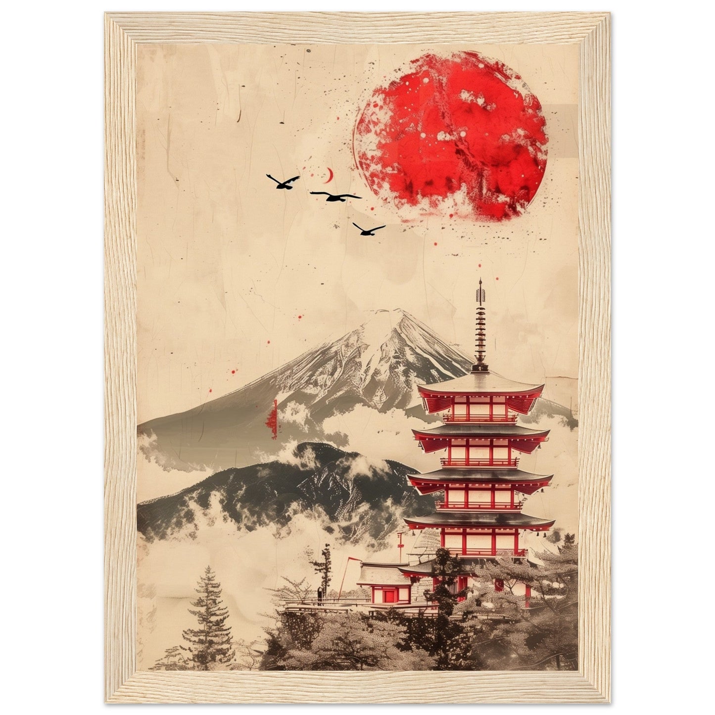 Poster Temple Japonais ( 21x29.7-cm-Bois-clair)