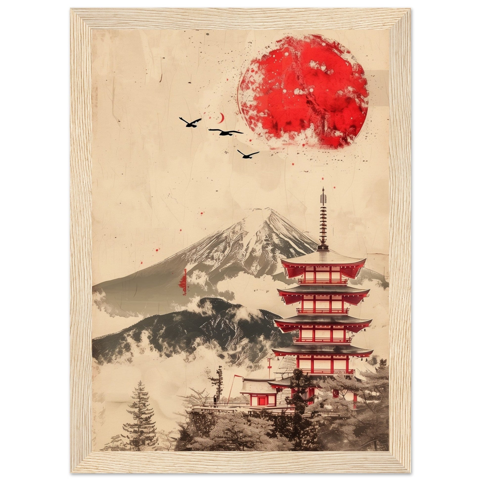 Poster Temple Japonais ( 21x29.7-cm-Bois-clair)