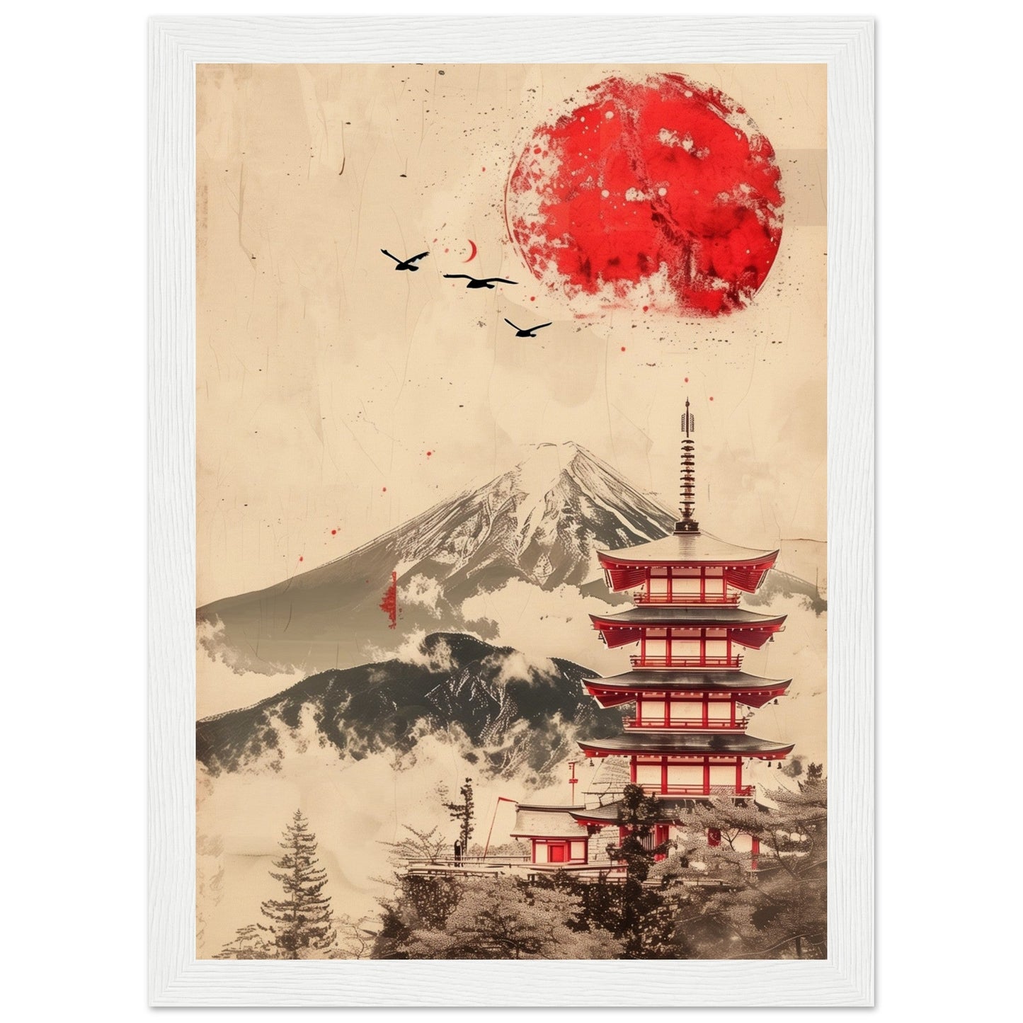 Poster Temple Japonais ( 21x29.7-cm-Bois-blanc)