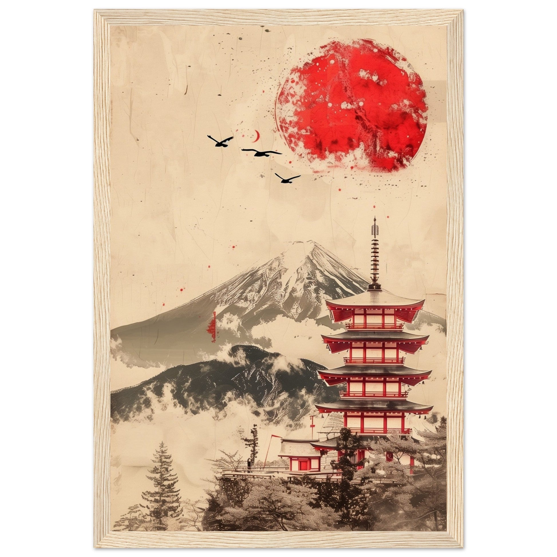 Poster Temple Japonais ( 30x45-cm-Bois-clair)