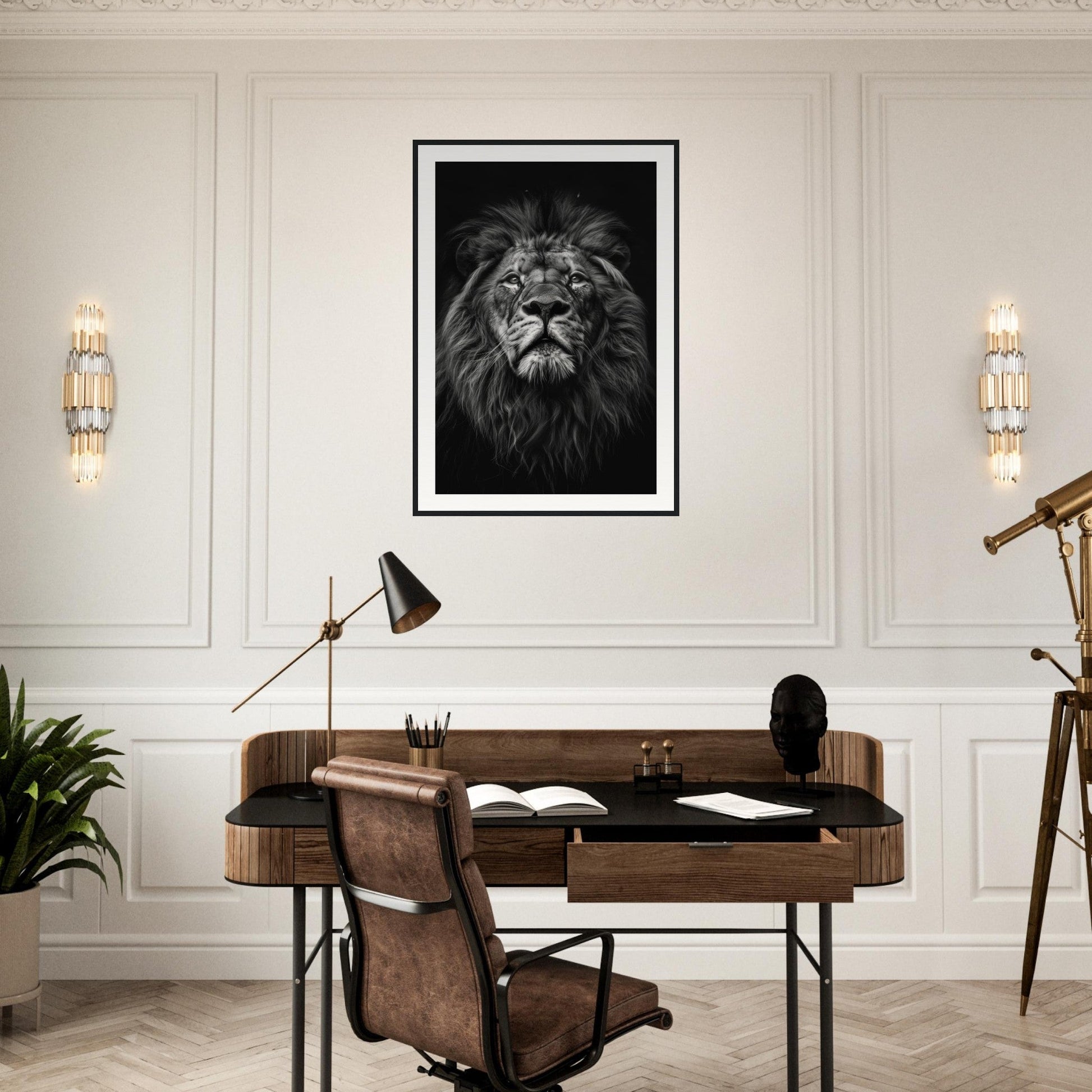 Poster Tête de Lion Noir et Blanc ( )