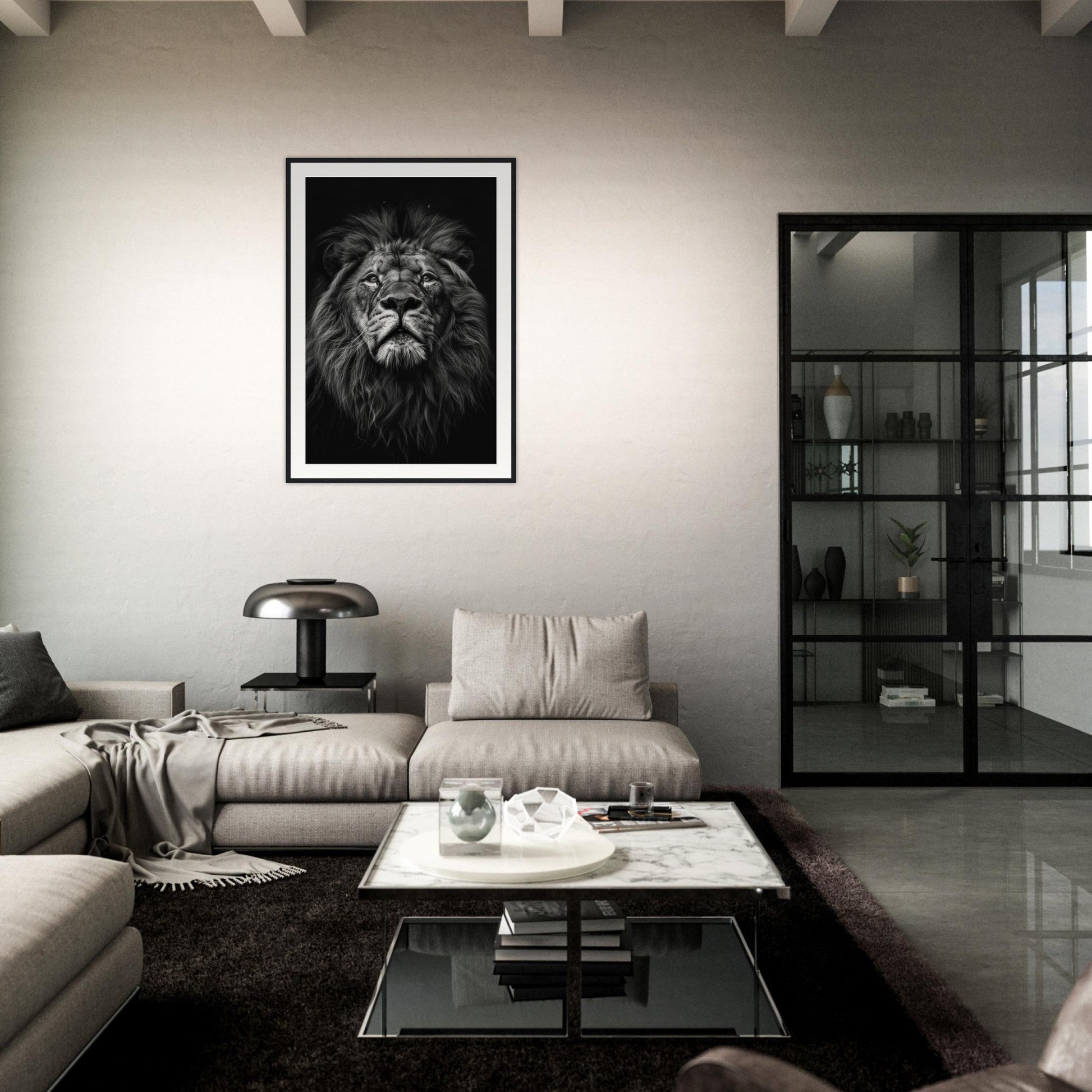 Poster Tête de Lion Noir et Blanc ( )