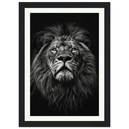 Poster Tête de Lion Noir et Blanc ( 21x29.7-cm-Bois-noir)