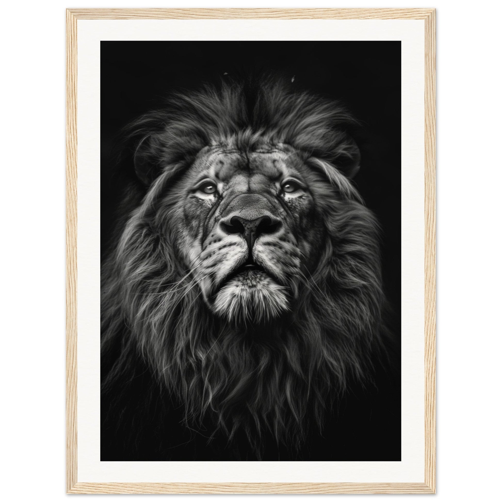 Poster Tête de Lion Noir et Blanc ( 45x60-cm-Bois-clair)