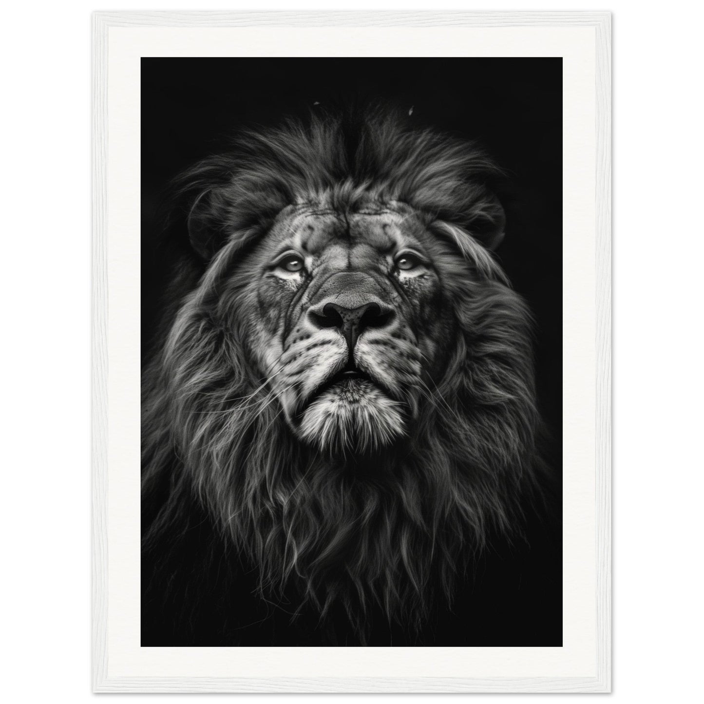 Poster Tête de Lion Noir et Blanc ( 45x60-cm-Bois-blanc)