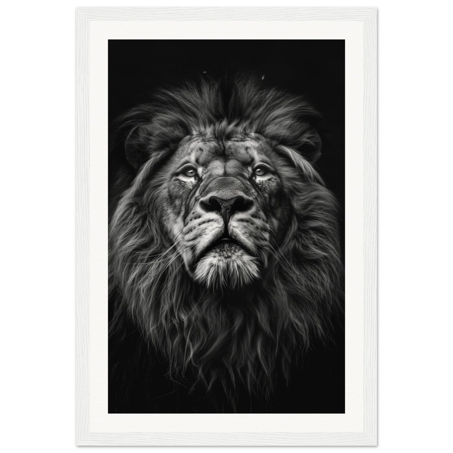 Poster Tête de Lion Noir et Blanc ( 30x45-cm-Bois-blanc)