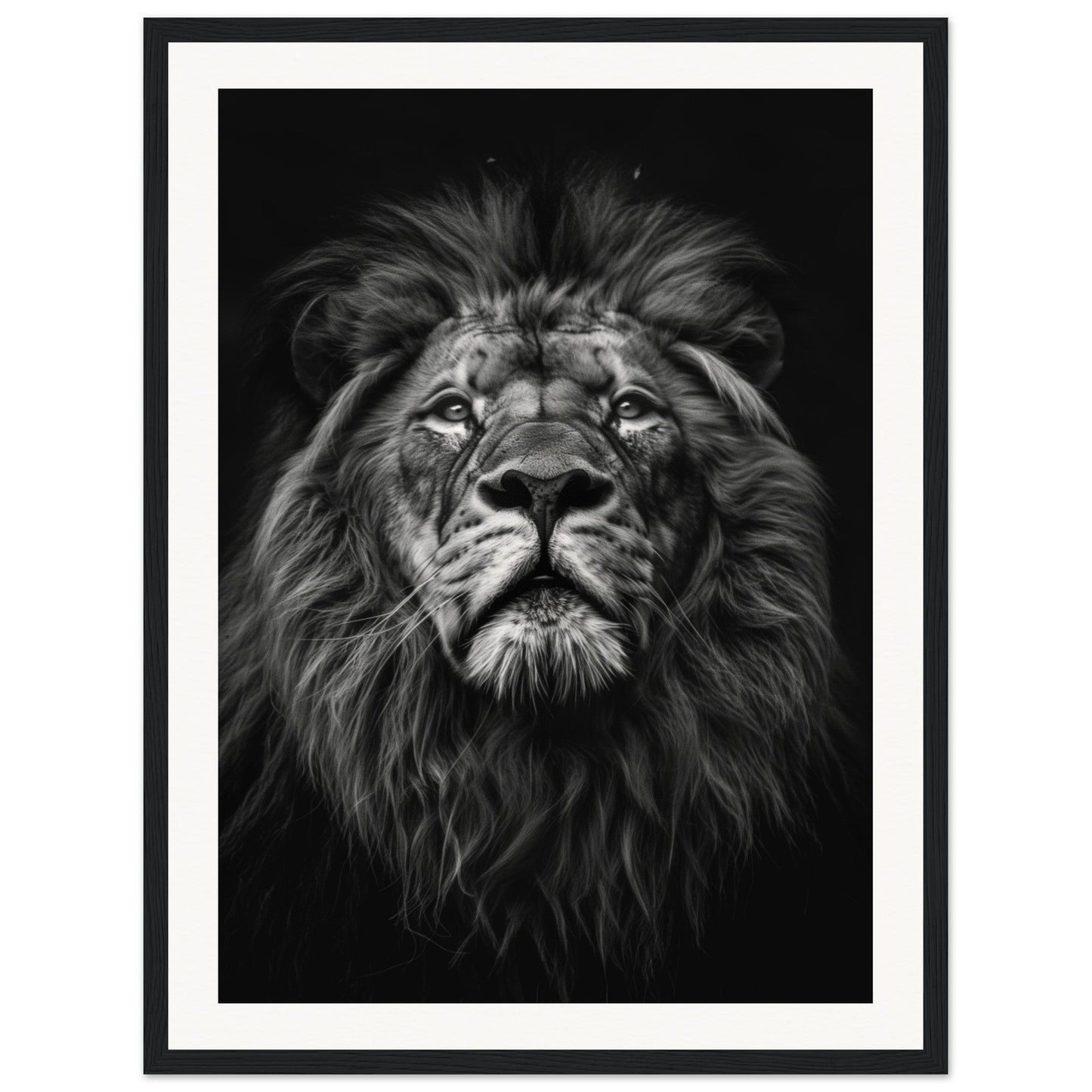 Poster Tête de Lion Noir et Blanc ( 45x60-cm-Bois-noir)