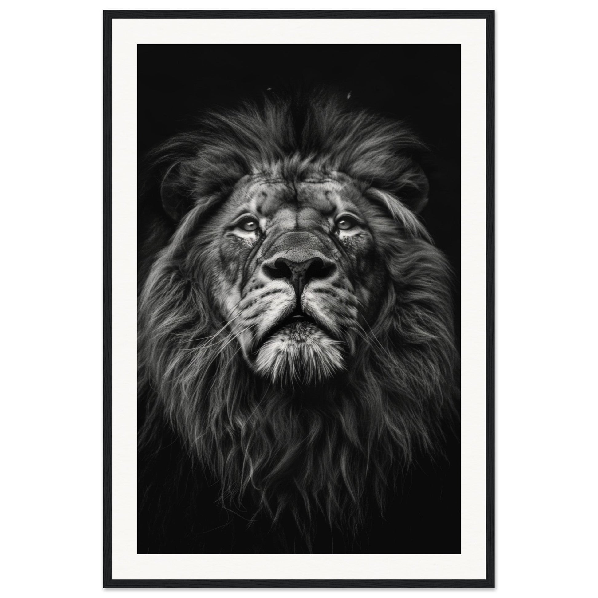 Poster Tête de Lion Noir et Blanc ( 60x90-cm-Bois-noir)