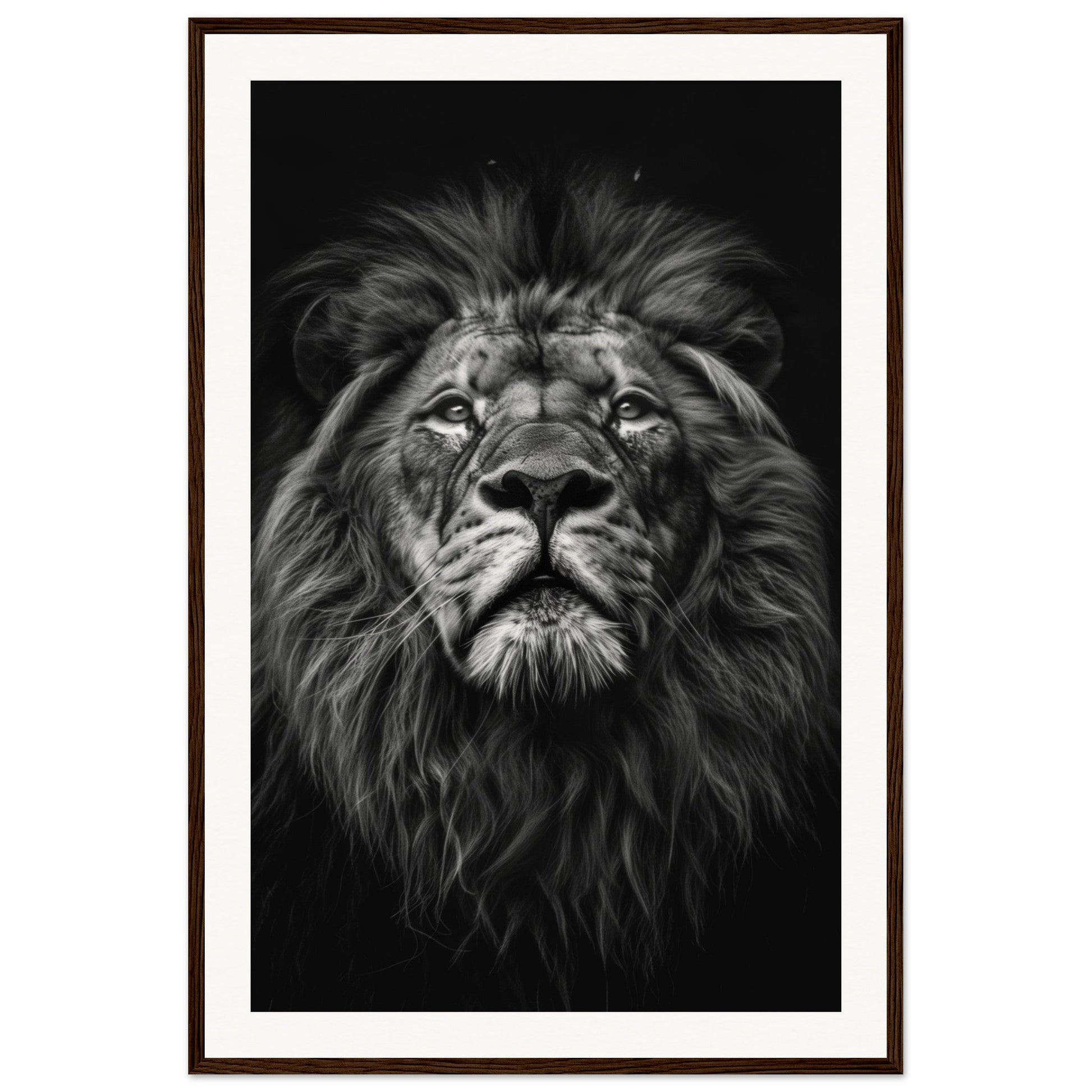 Poster Tête de Lion Noir et Blanc ( 60x90-cm-Bois-foncé)