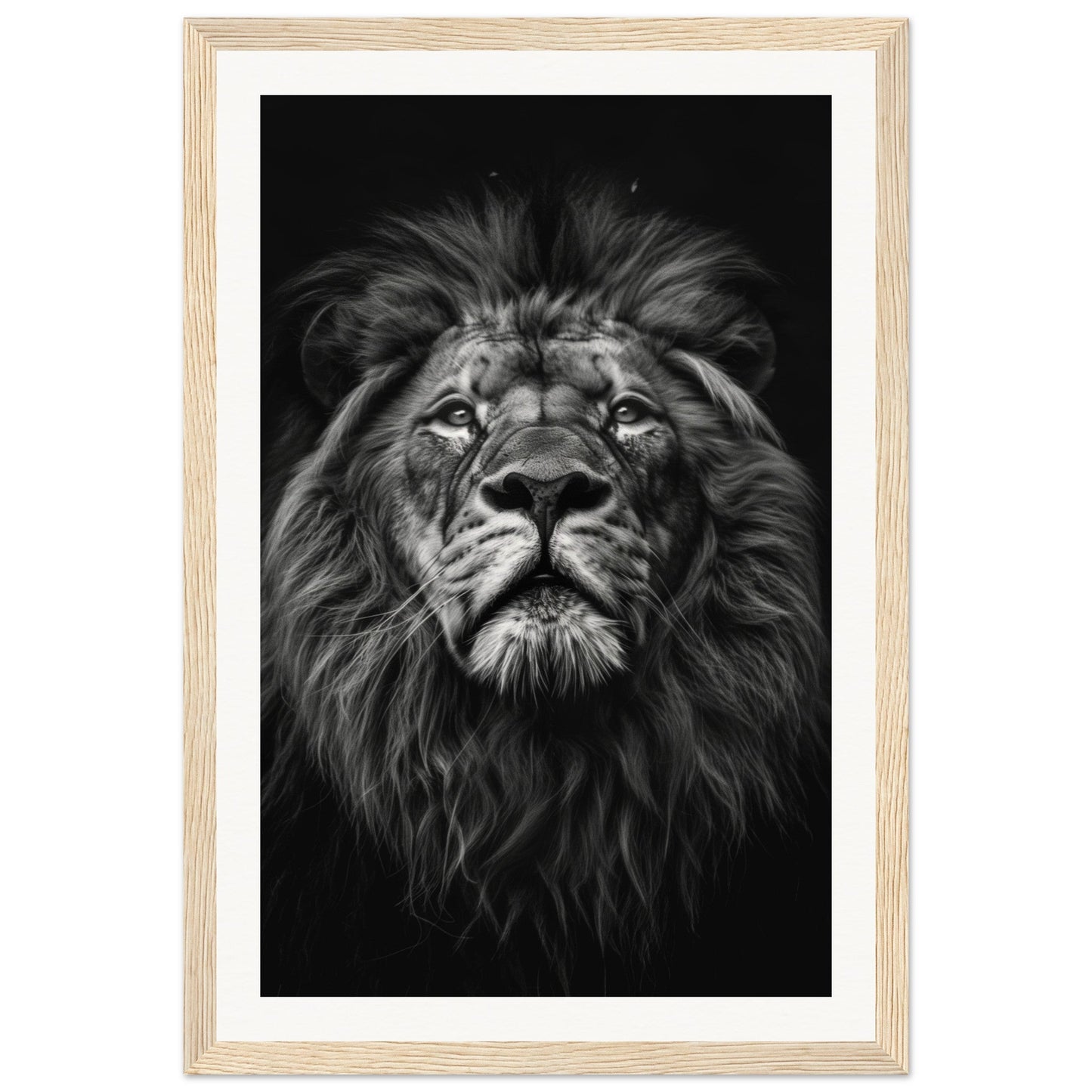 Poster Tête de Lion Noir et Blanc ( 30x45-cm-Bois-clair)